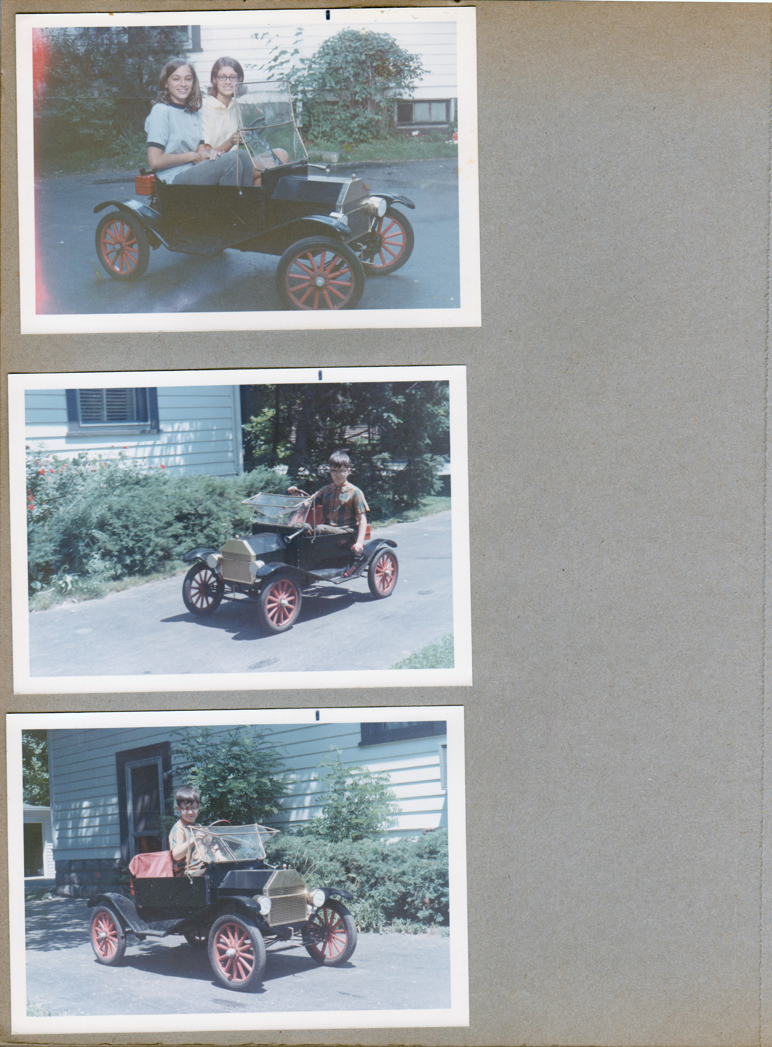6122 driveway - Susan and Susie Tuck in little car. Alan driving little car