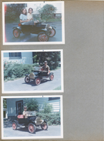6122 driveway - Susan and Susie Tuck in little car. Alan driving little car