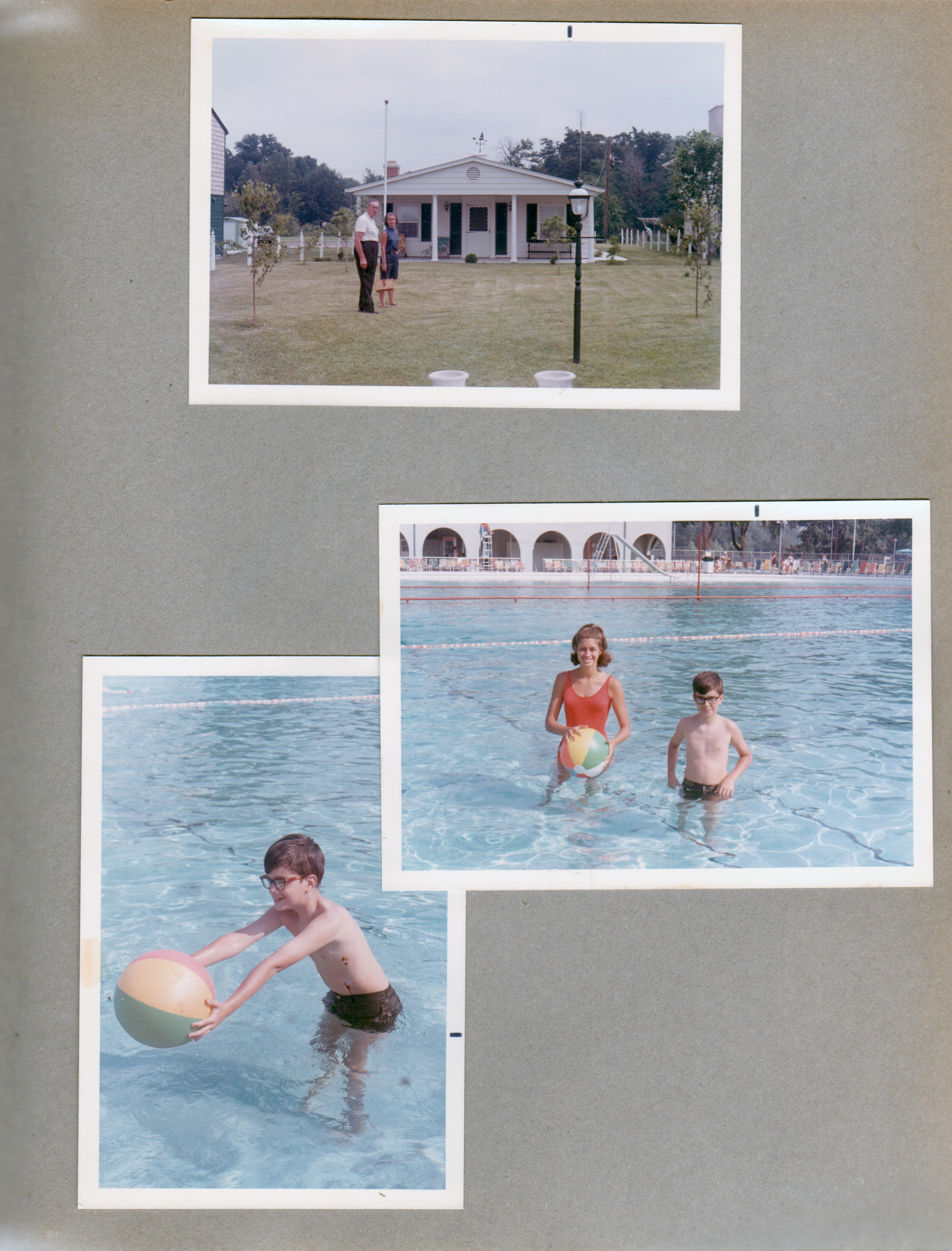 Wawasee - Girstle, Rosemary in front of house. Riviera Club - Susan and Alan in pool