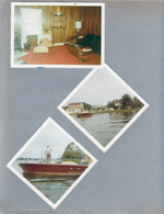 Wawasee - Susan in living room. House from boat. Chris Craft from other boat.