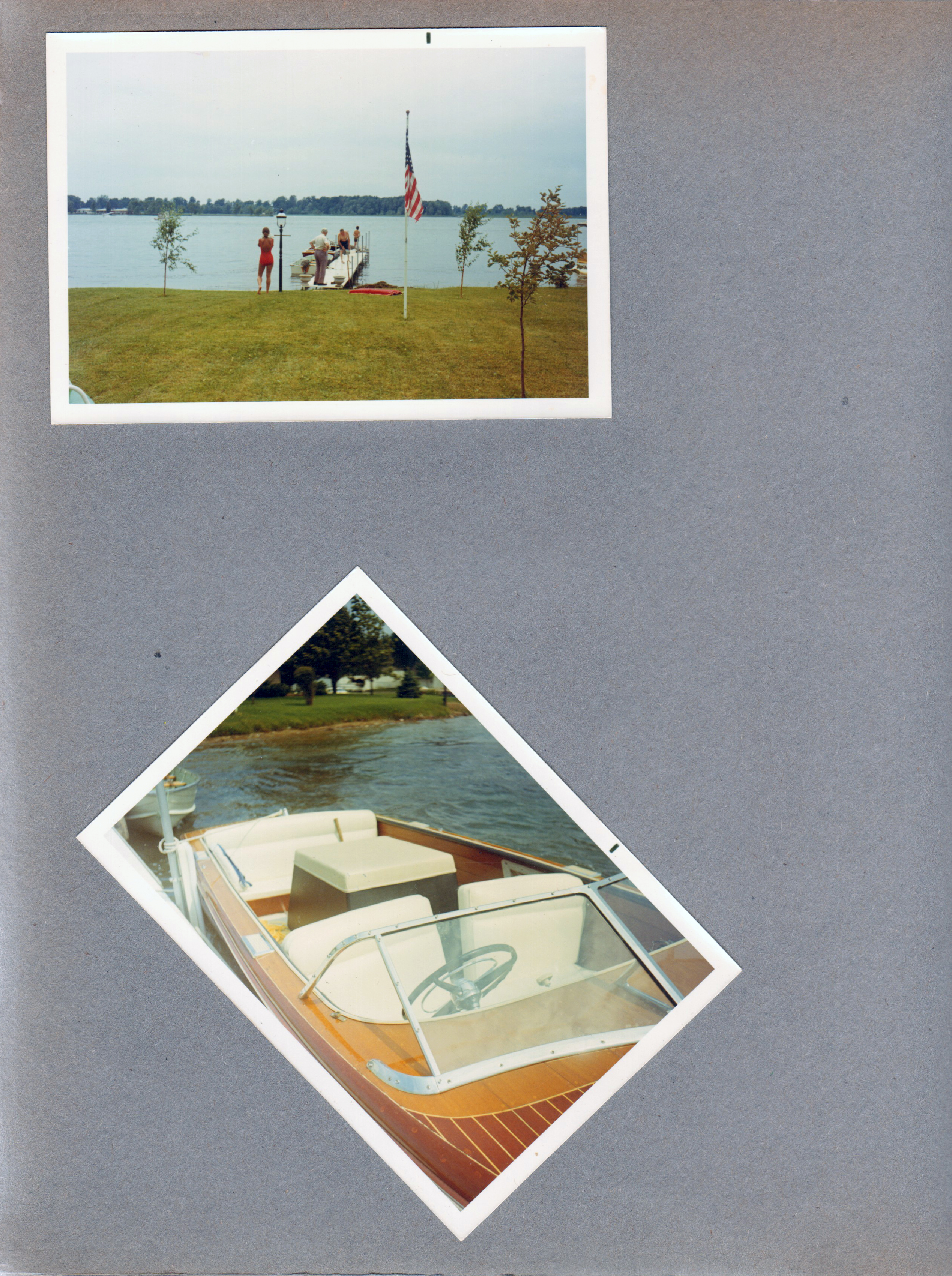 Wawasee - yard and people on dock. Chris Craft