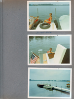 Wawasee - Susan Tuck on pier, Susan in water.  Boats at dock.