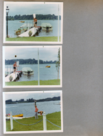 Wawasee - boys on dock. Cindy and Alan in Sprague yard