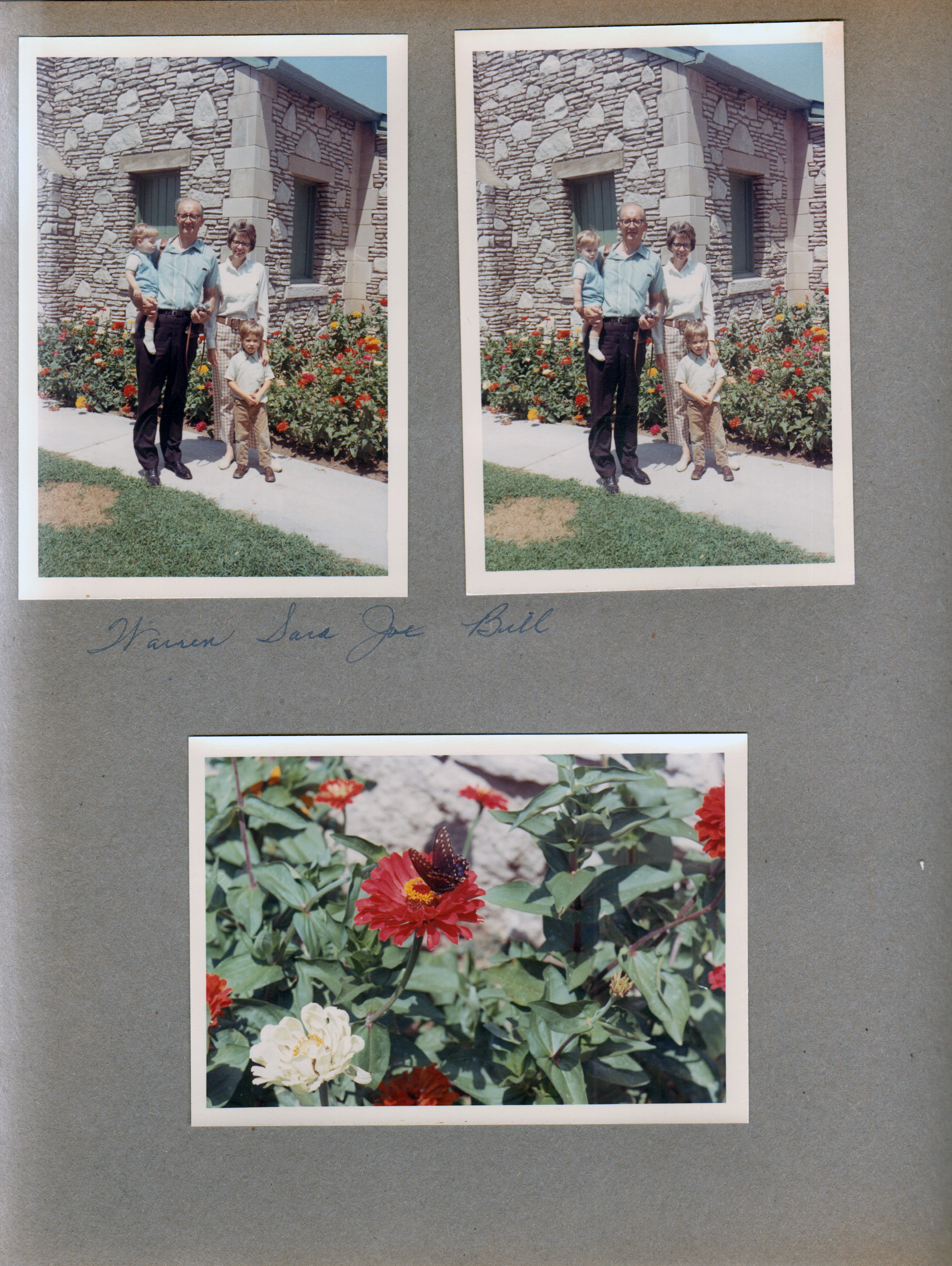 Bedford - Draper Reunion - Otis Park - Bill, Warren, Sara, Joe Letsinger. Butterfly on flower