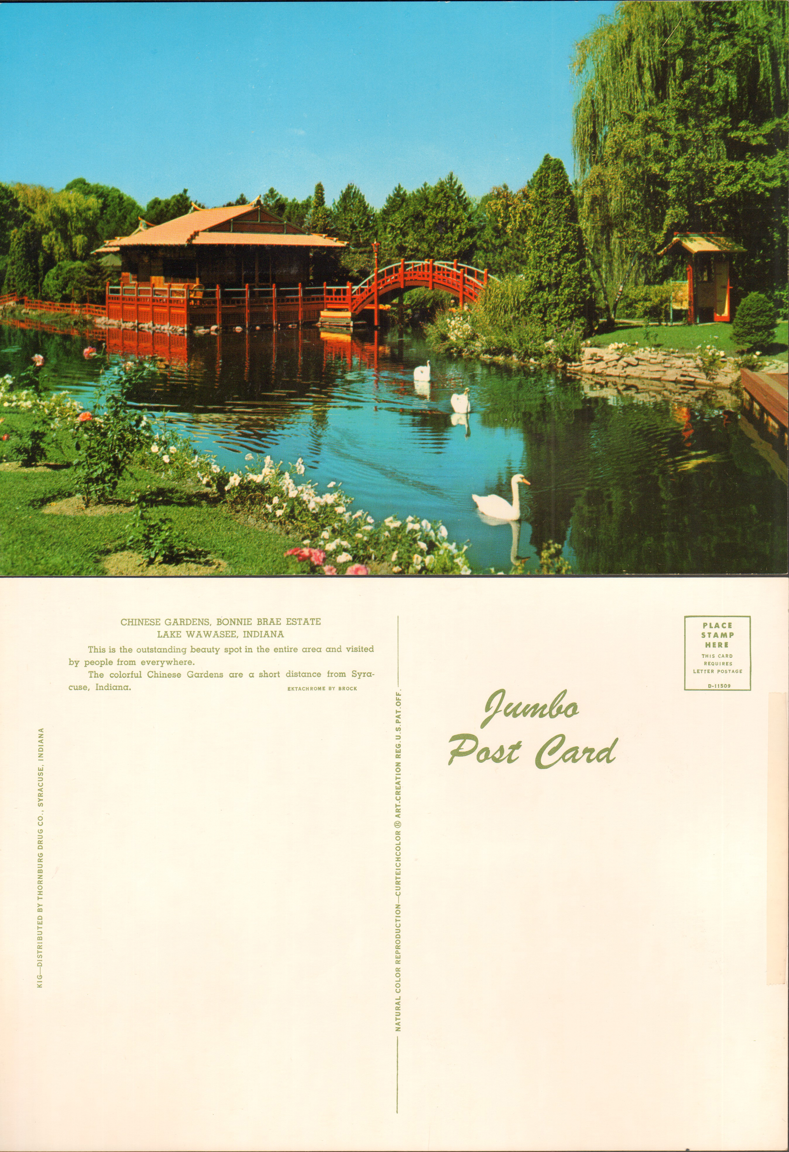 postcard Chinese Gardens, Bonnie Brae Estate, Lake Wawasee KIG D-11509