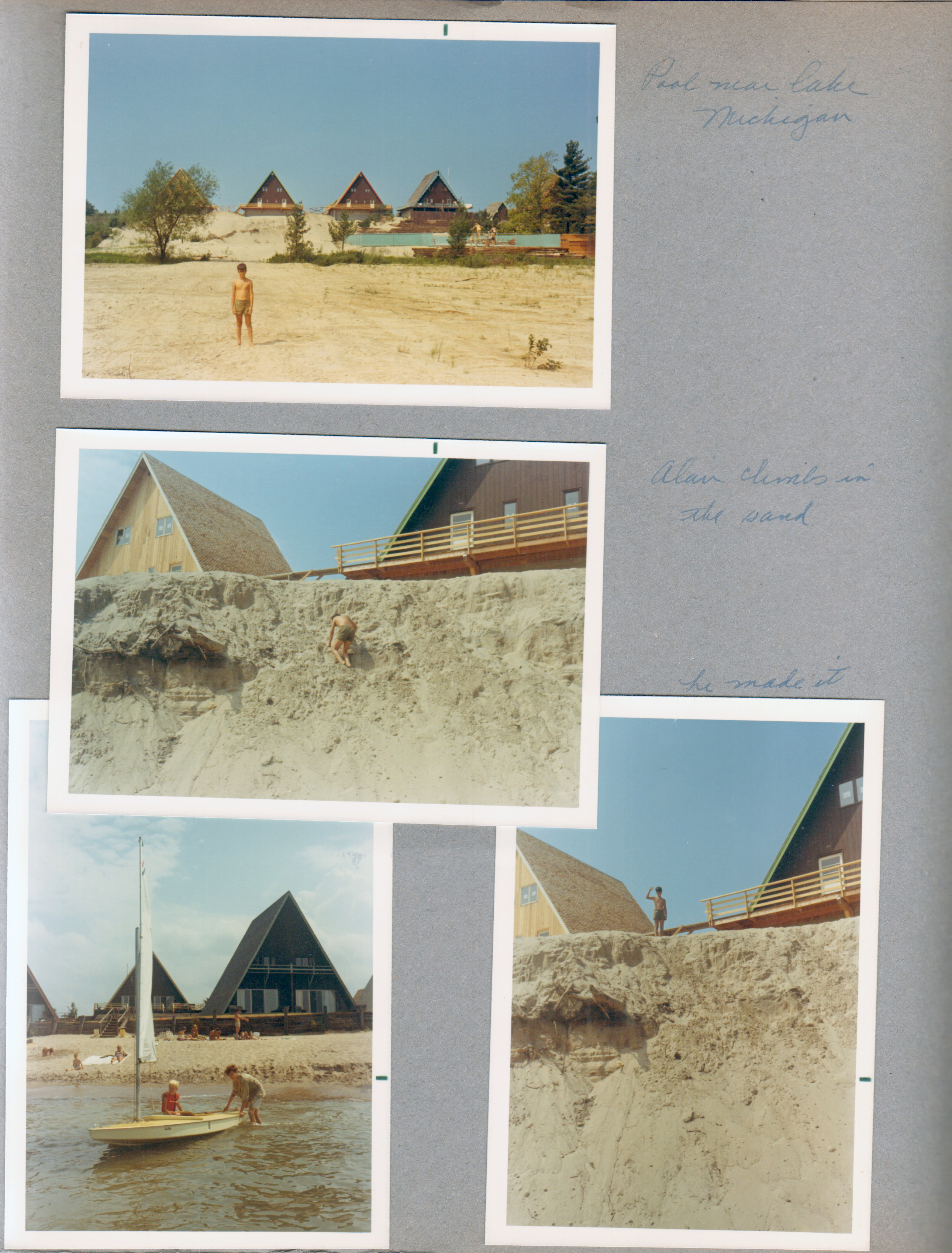 Chalet on the Lake - Stevensville MI - pool near Lake Michigan. Alan climbs in the sand. Sailboat.