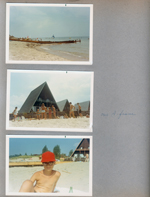 Chalet on the Lake - Stevensville MI - Lake Michigan and jetty. Our A frame. Alan on beach red hat.