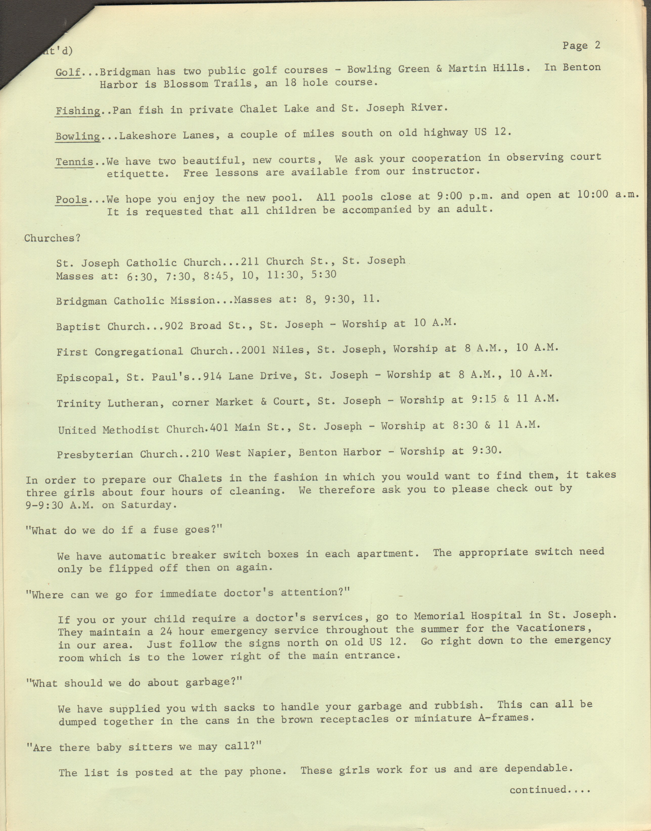 loose items - Chalet on the Lake - Stevensville MI -  welcome letter