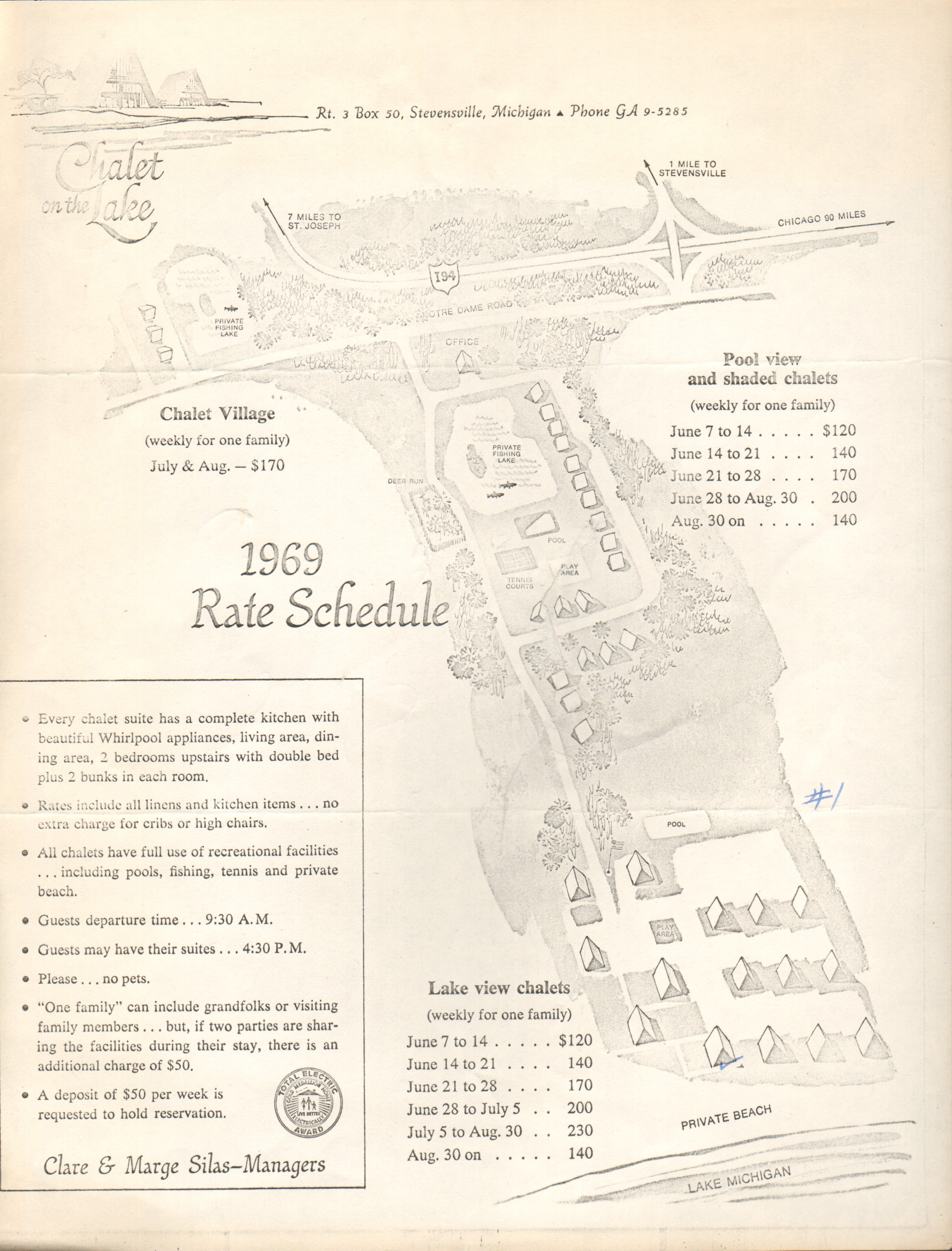 loose items - Chalet on the Lake - Stevensville MI -  1969 rate schedule and map