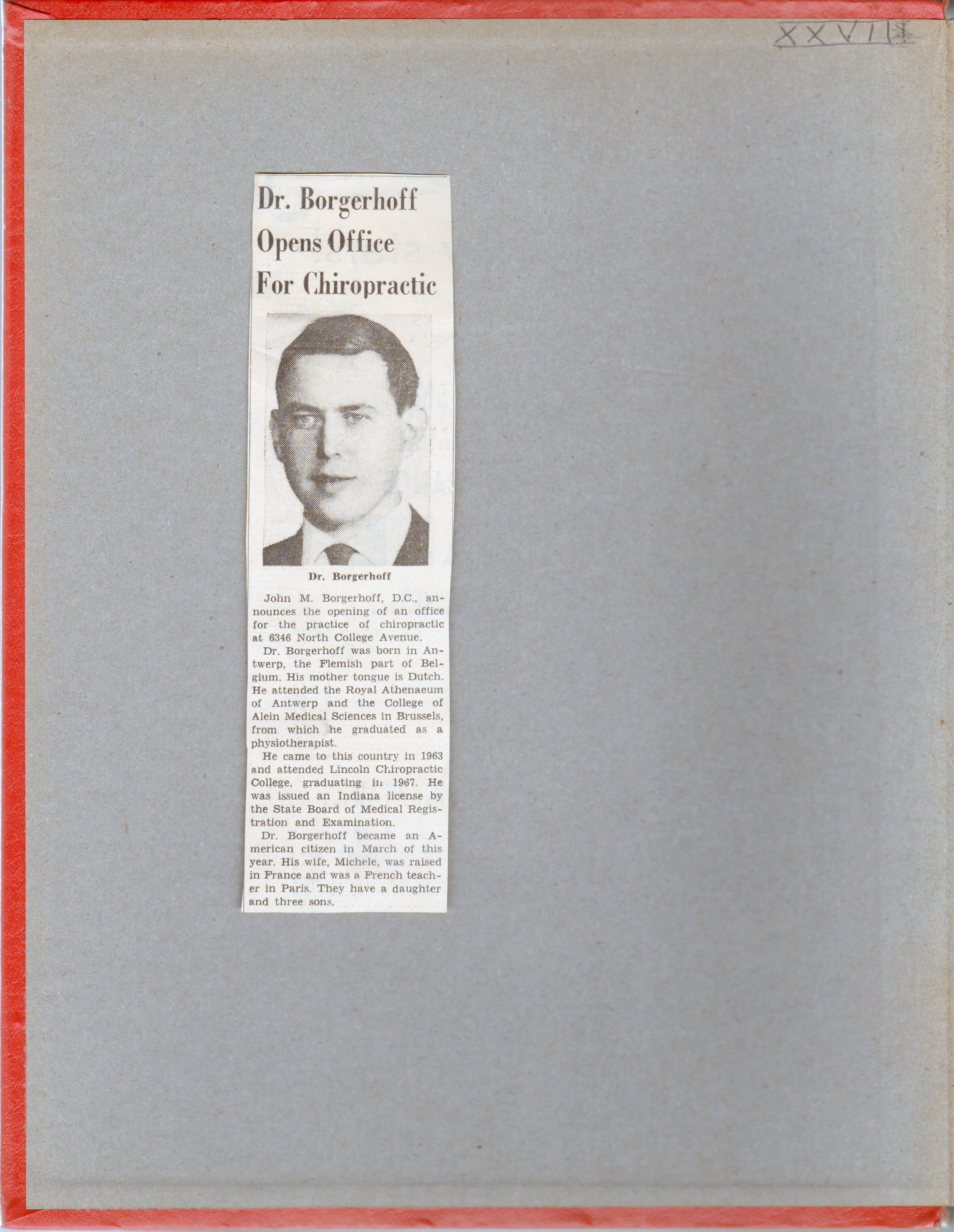 newspaper clipping - Dr Borgerhoff open office for chiropractic