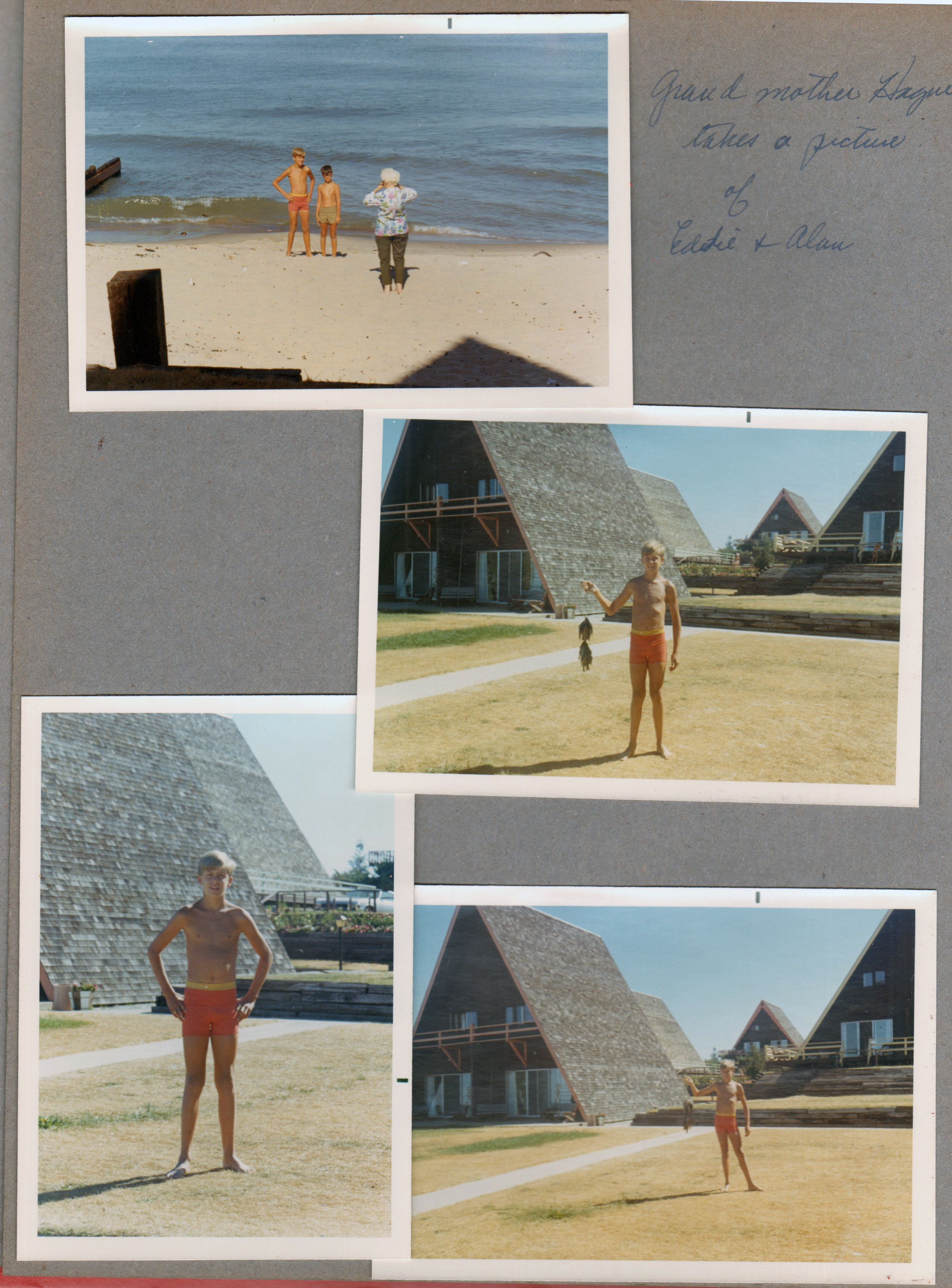 Chalet on the Lake - Stevensville MI - Helen Hague taking picture of Eddie and Alan on beach. Eddie with fish catch