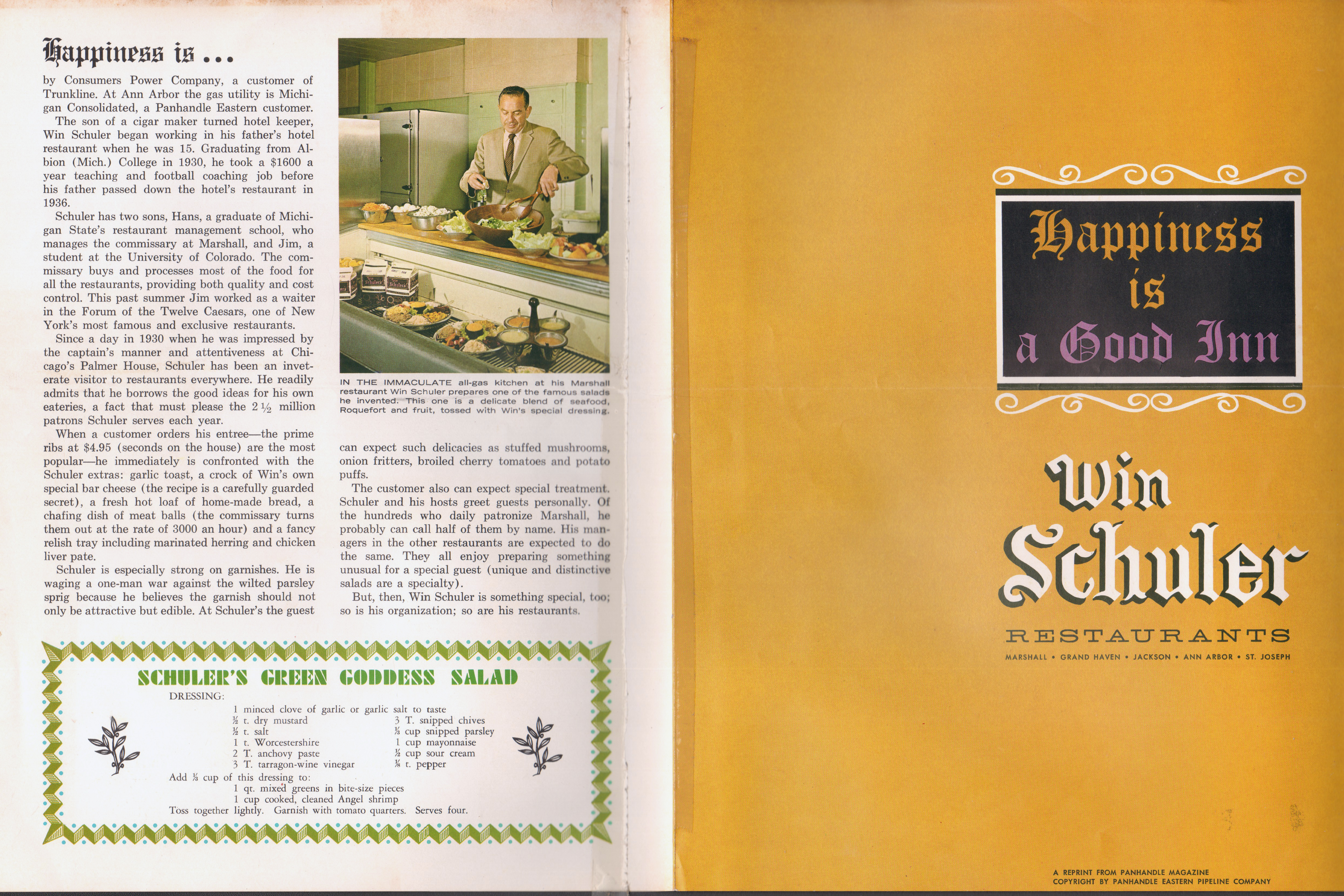 Win Schuler's  postcard booklet and menu