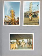Indiana State Fair - Midway - John corkscrew roller coaster. Steve Chaillard and Alan by Ferris wheel. Riding horses.