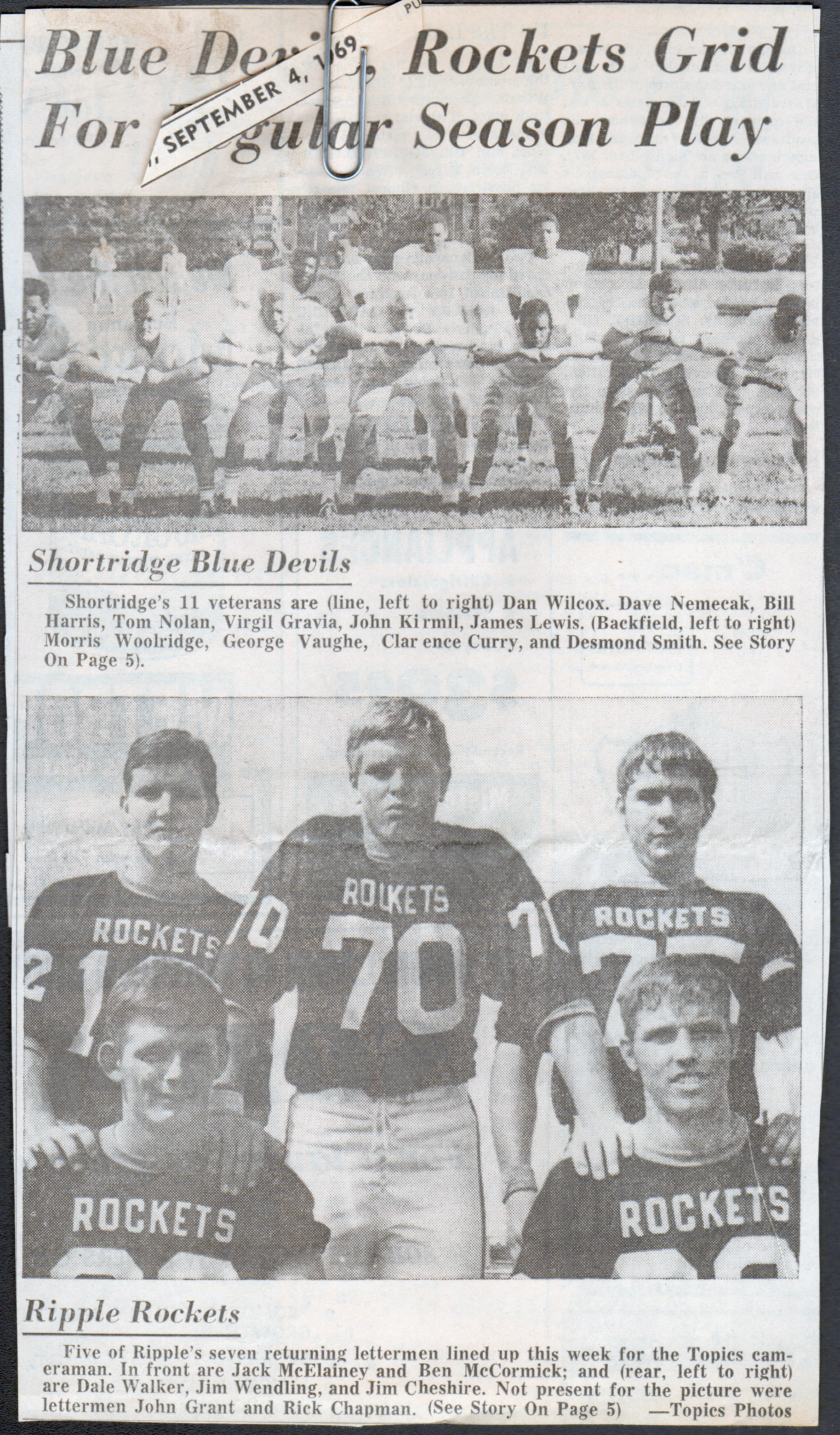 newspaper clipping - Shortridge Blue Devils football team