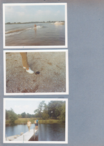 Wawasee - Jim Erwin skiing. Soft-shell turtle on driveway. Susan and others on channel dock.