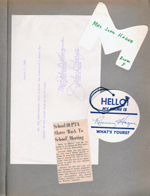 School 80 audit. Mrs John Hague names tags. newspaper clipping - PTA