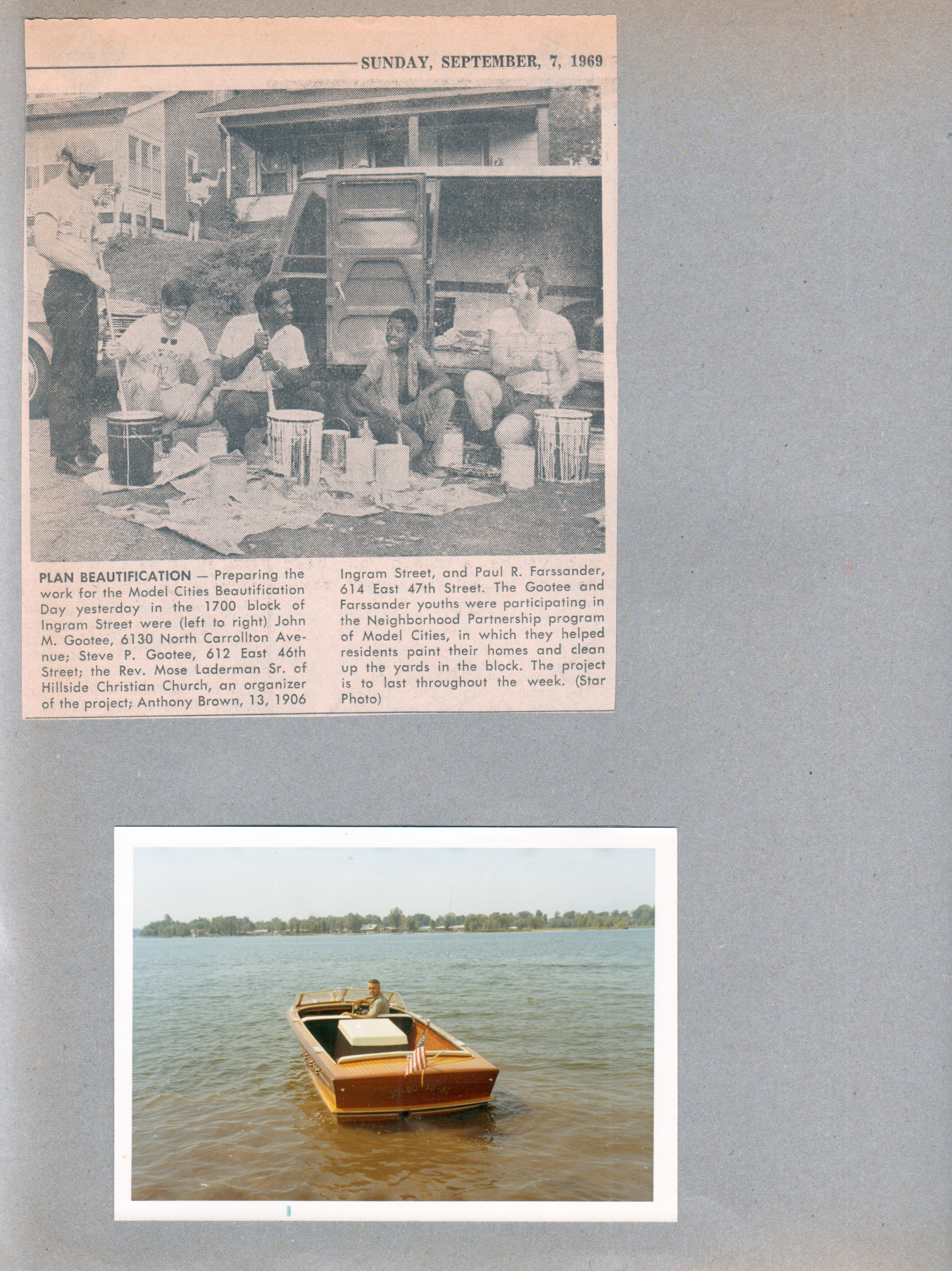 newspaper clipping - John Gootee clean up project. Wawasee - Chris Craft - John