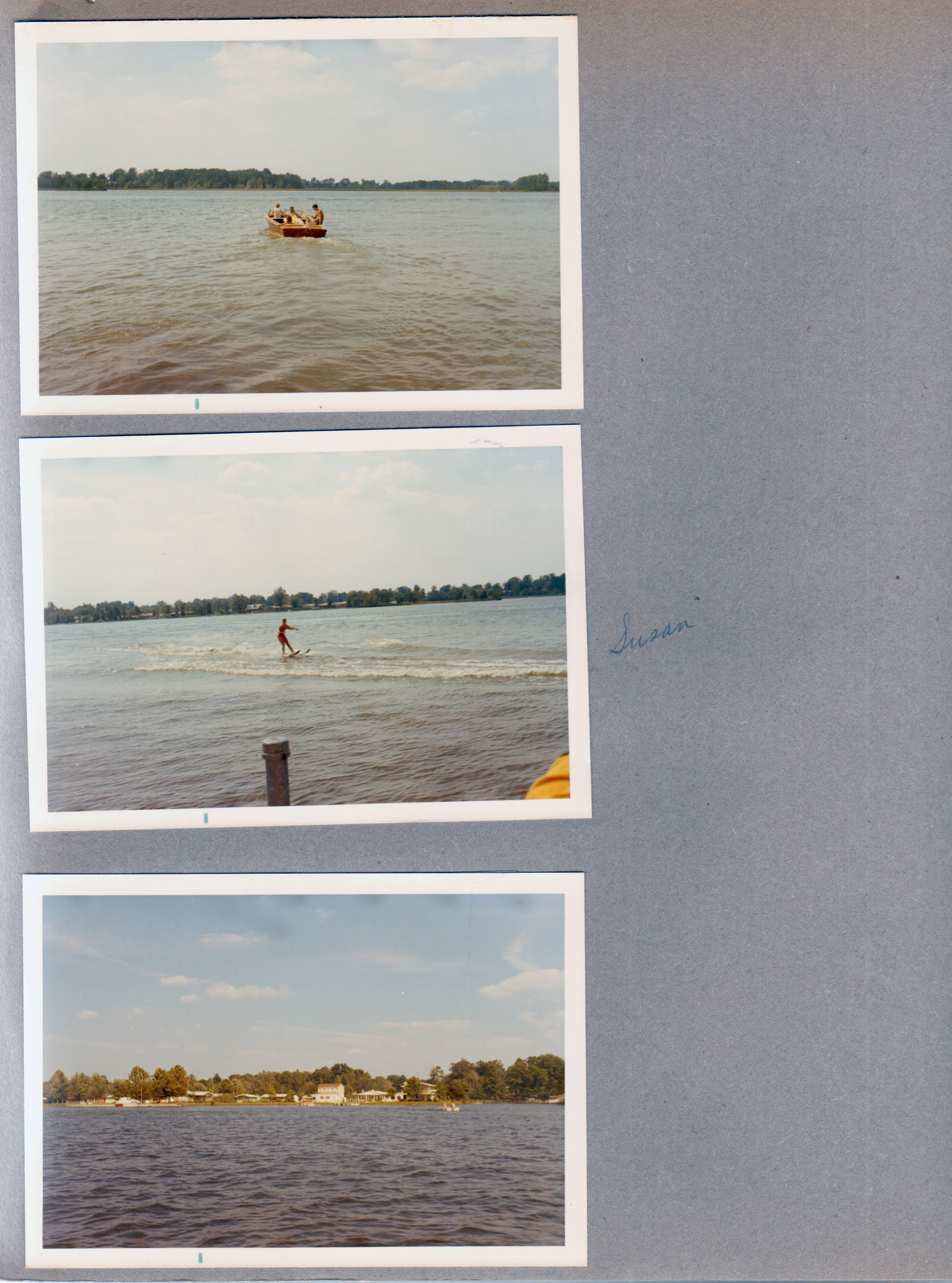 Wawasee - Susan skiing. House from Johnson Bay