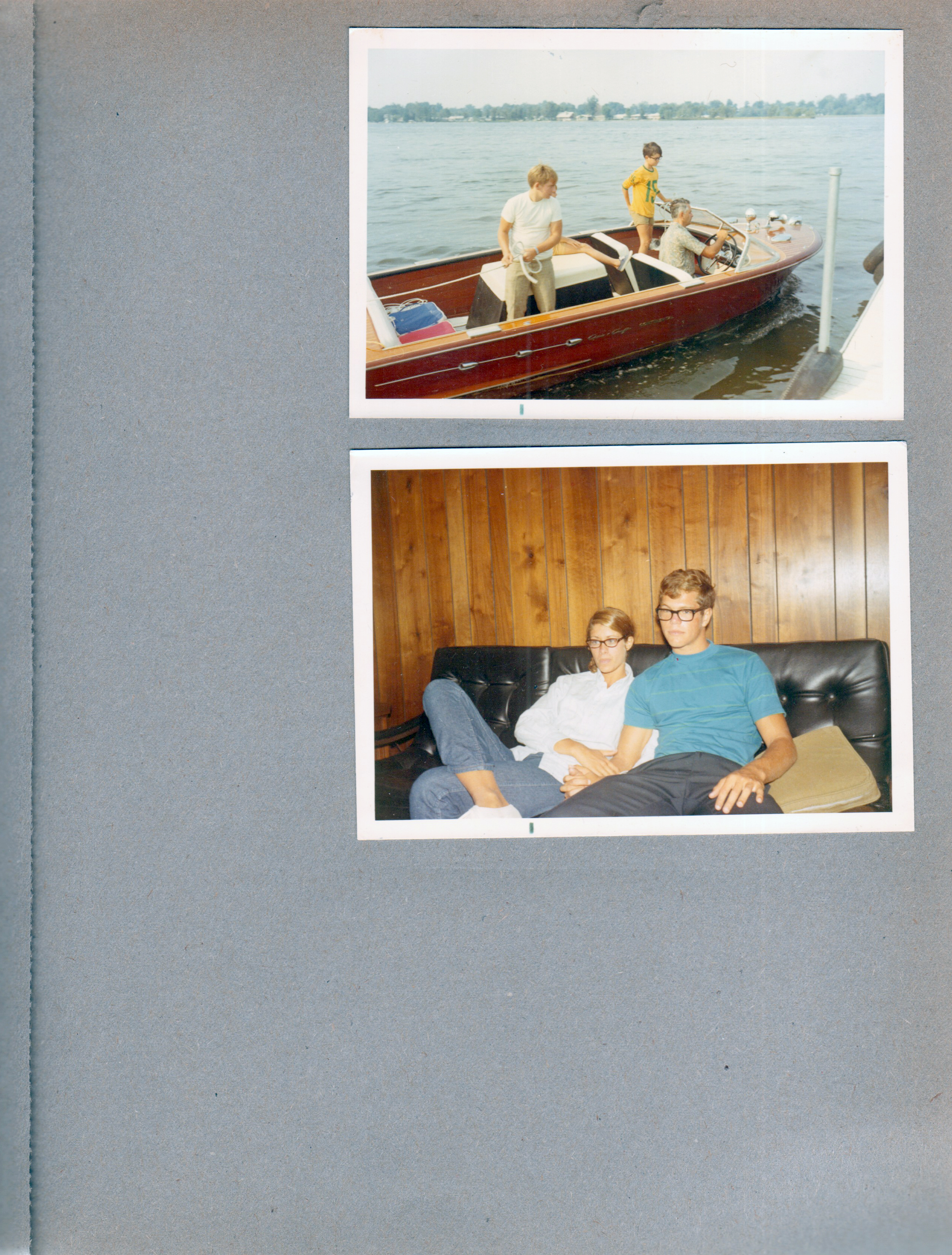 Wawasee - Alan and John docking Chris Craft. Jim Erwin and Susan living room