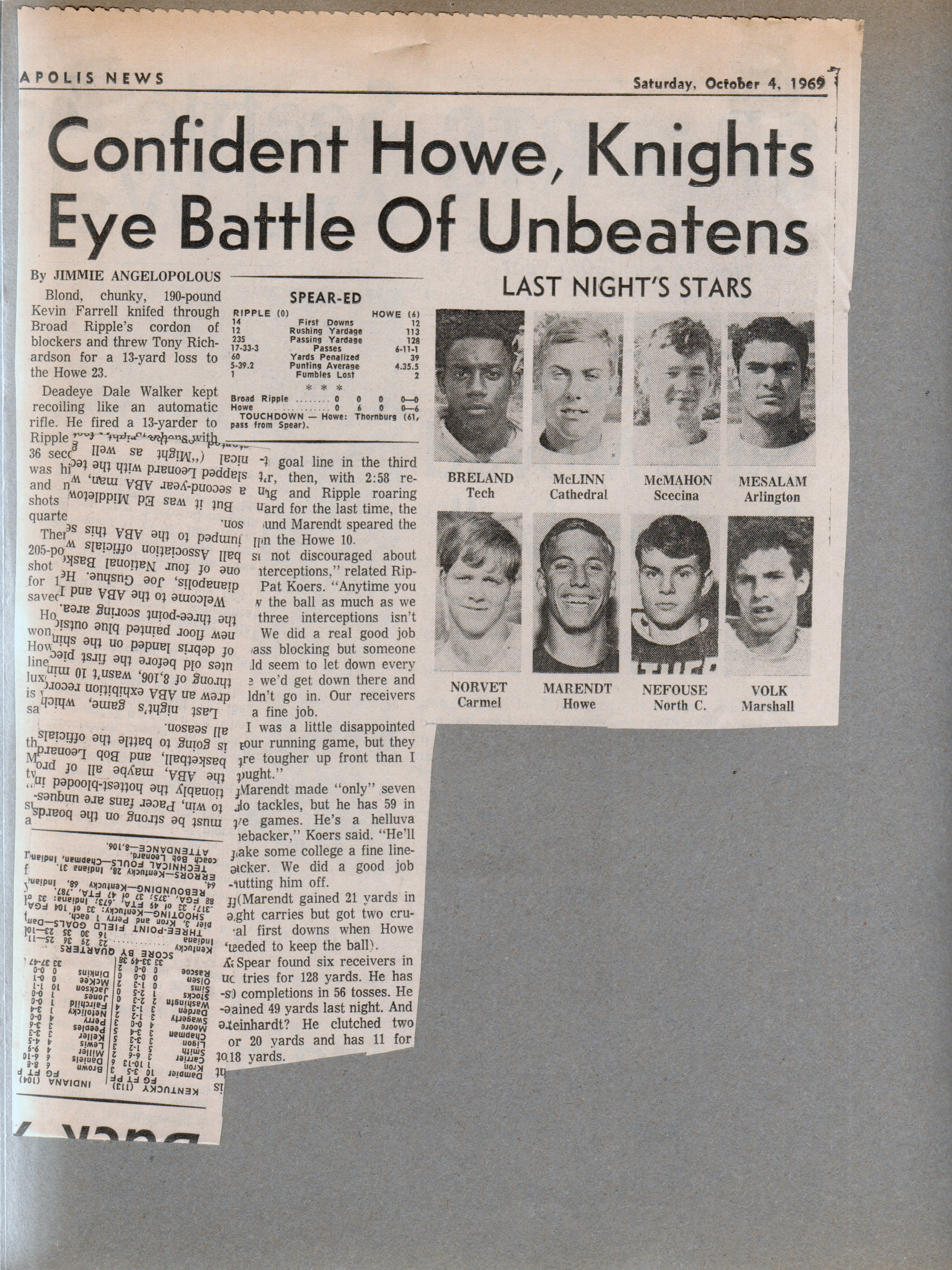 newspaper clipping - Howe football