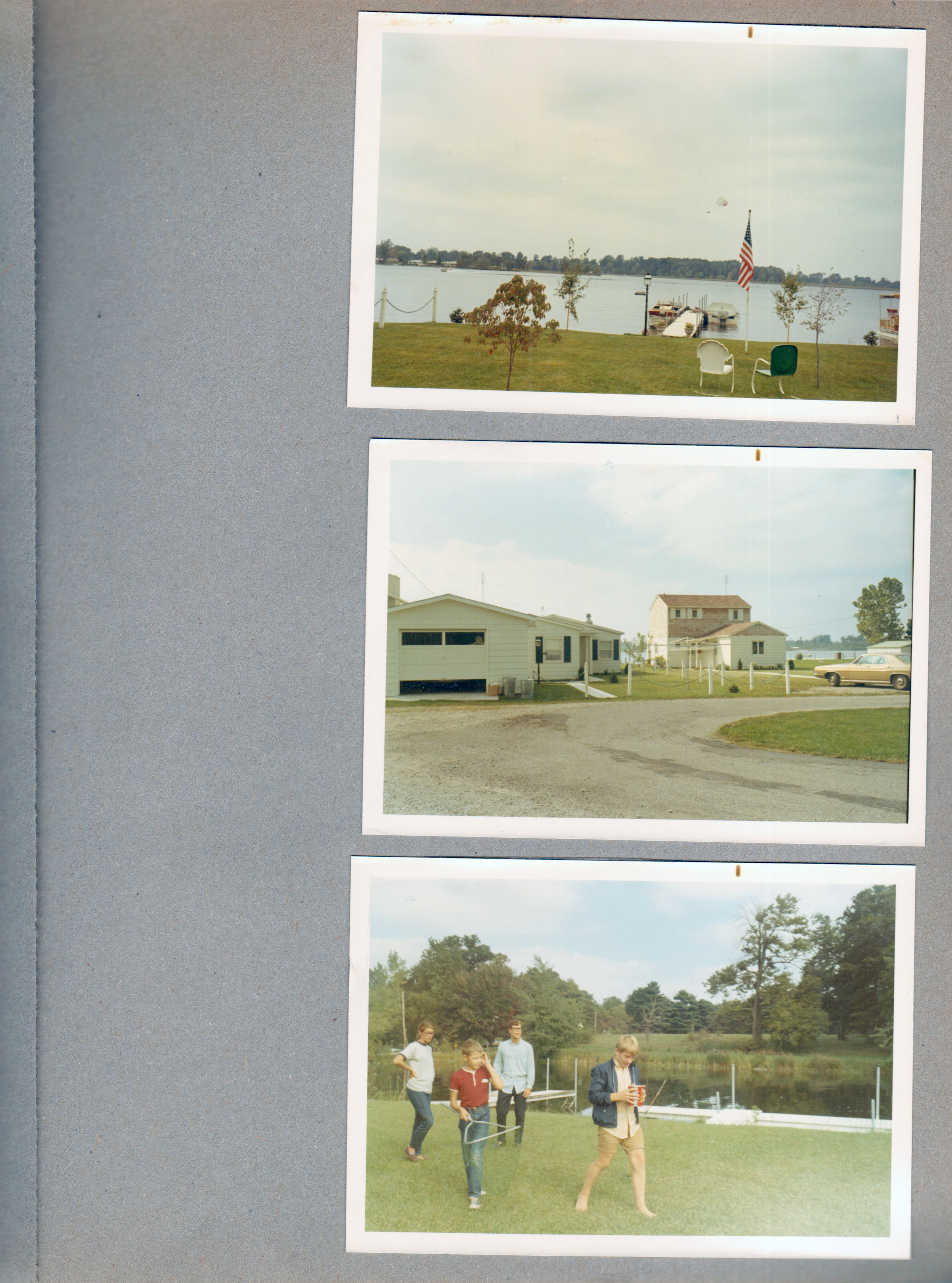 Wawasee - front yard and boats. Back of houses. Don Sprague turtle hunting - Susan and Jim.