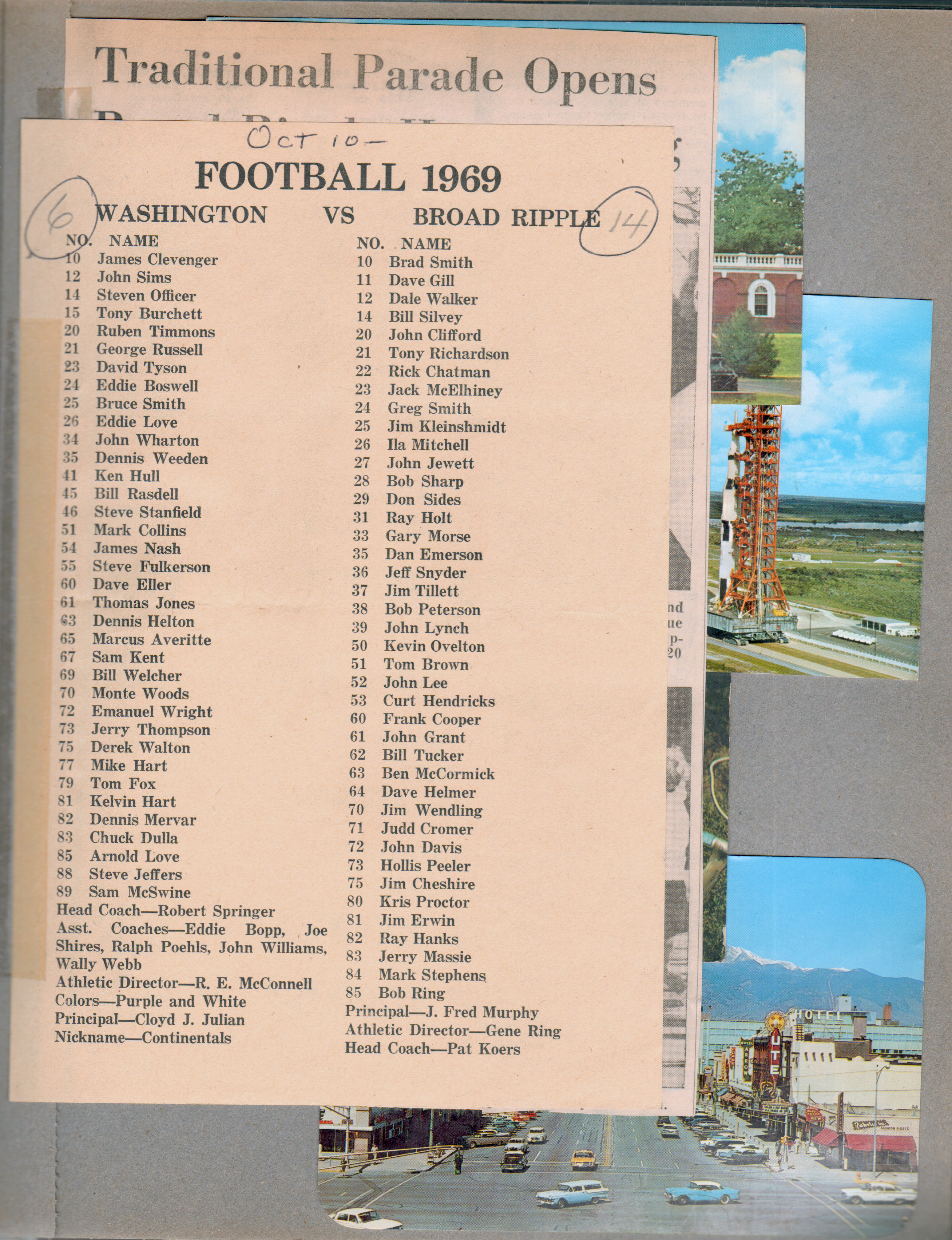newspaper clipping - Washington and BR Rockets team rosters - football