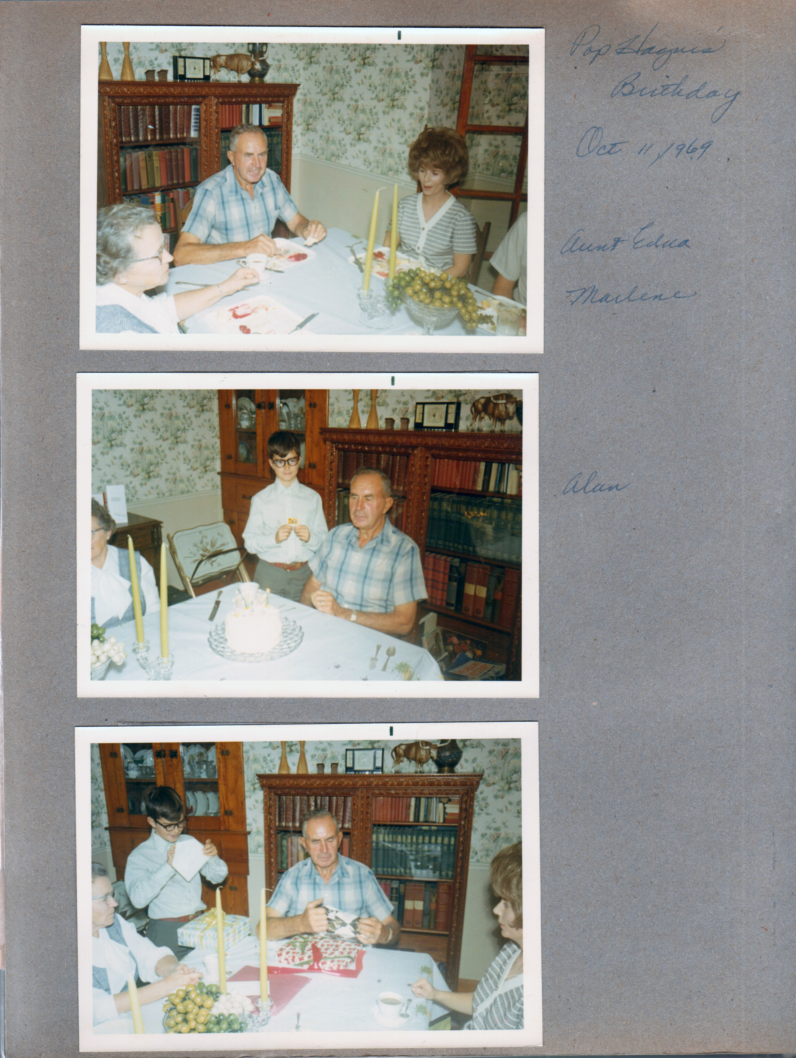8815 Haverstick -  Girstle's birthday - dining room - Edna, Girstle, Marlene. Alan.