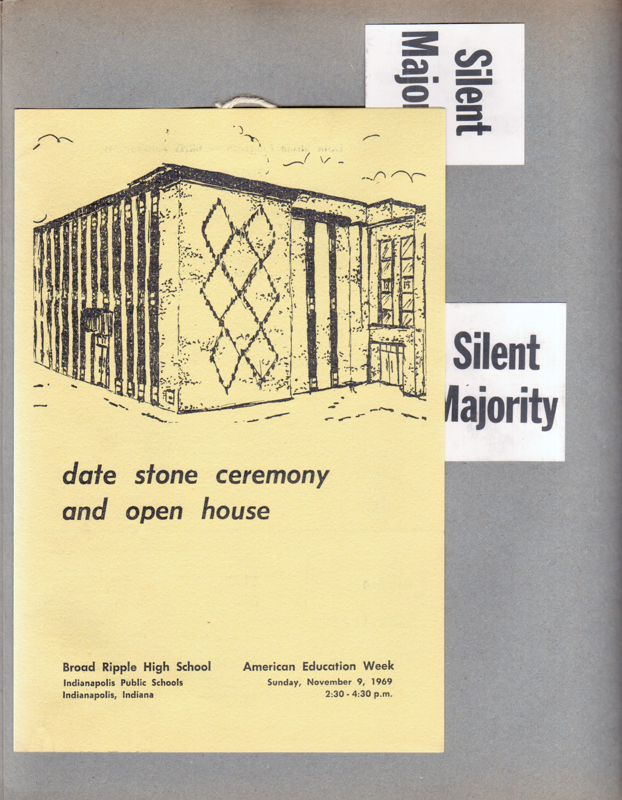 BRHS date stone ceremony program. Silent Majority tags.
