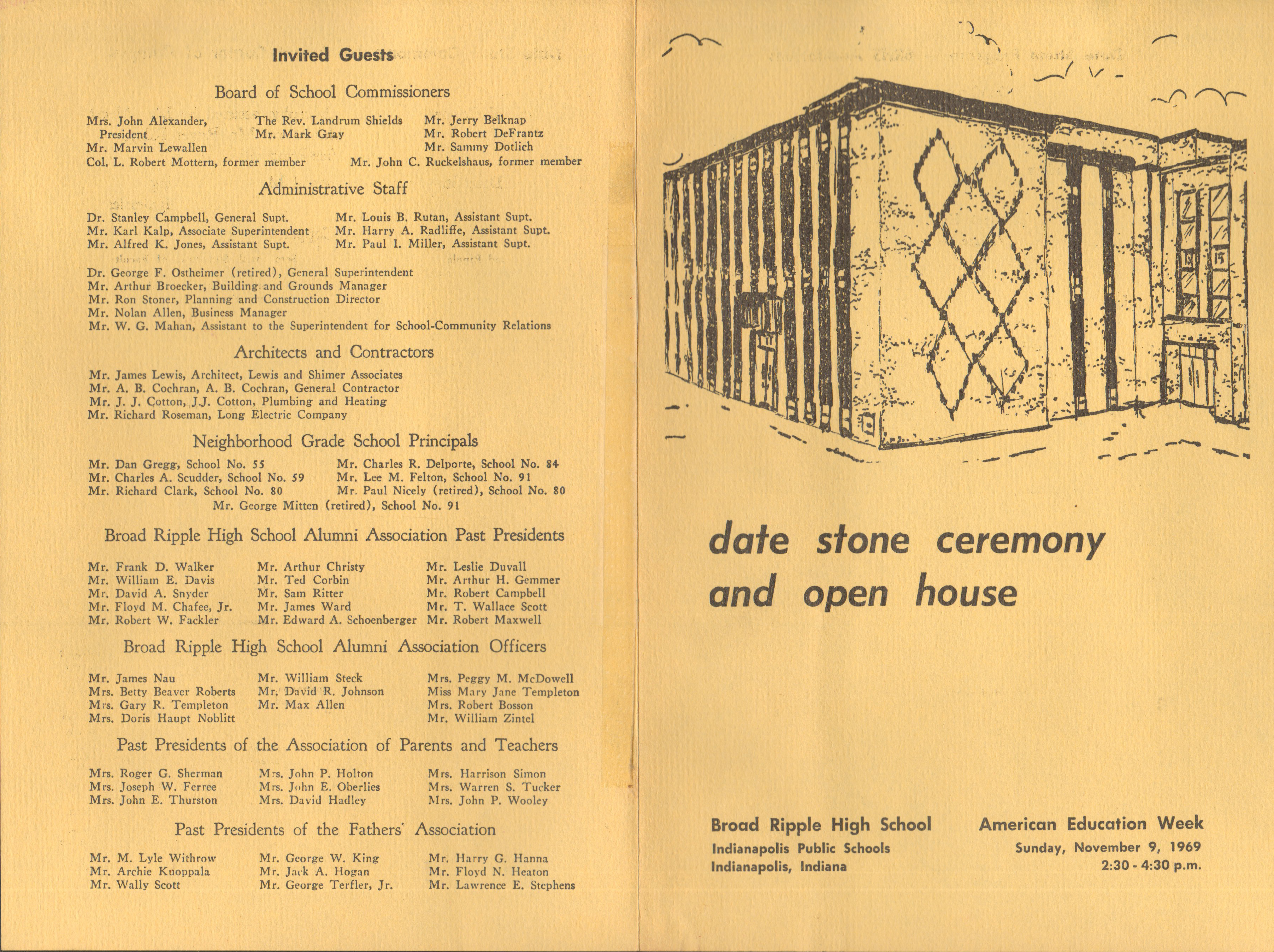 BRHS date stone ceremony program - Nov 9 1969