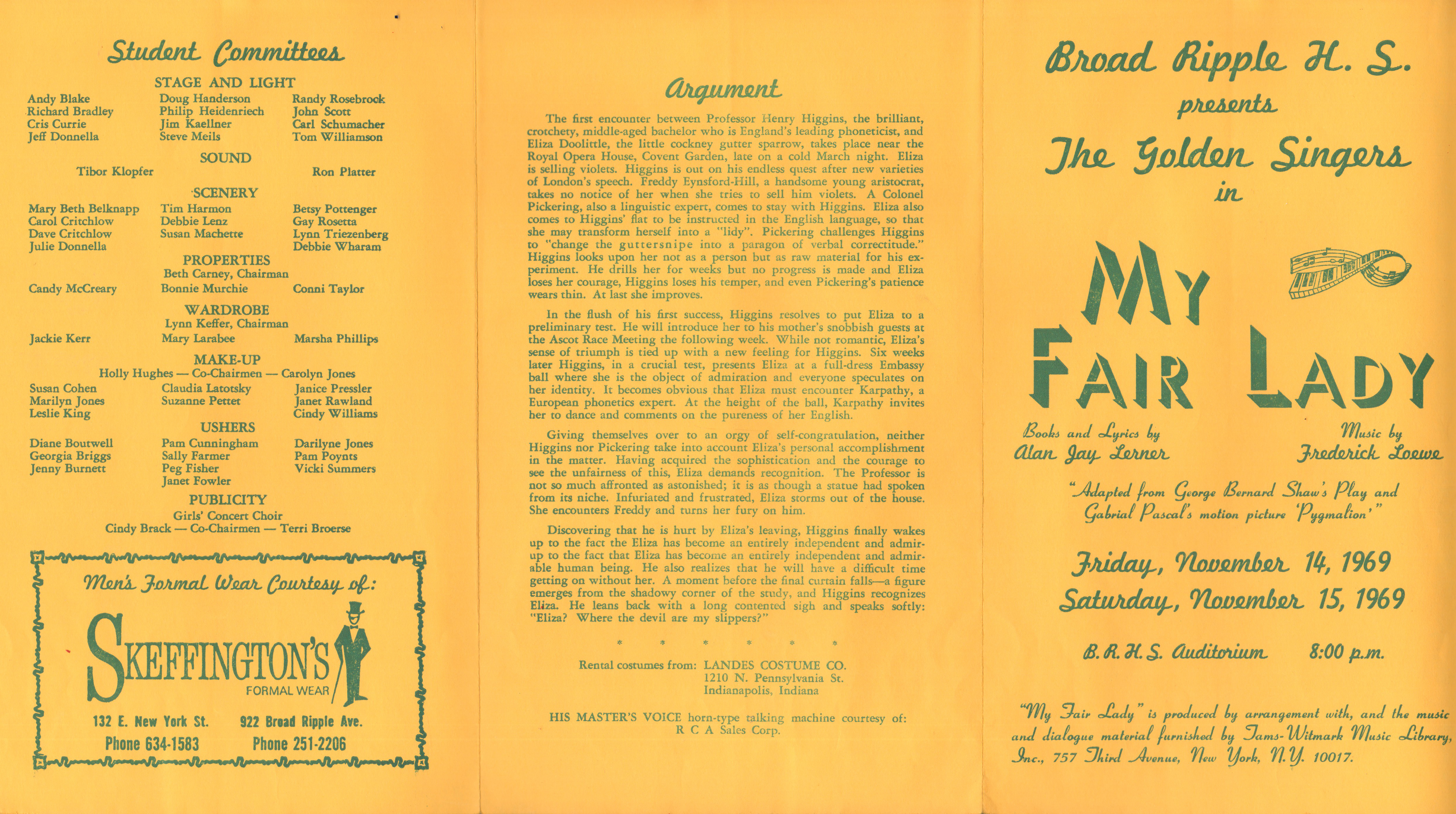 BRHS Golden Singers present My Fair Lady program - Skeffington's ad