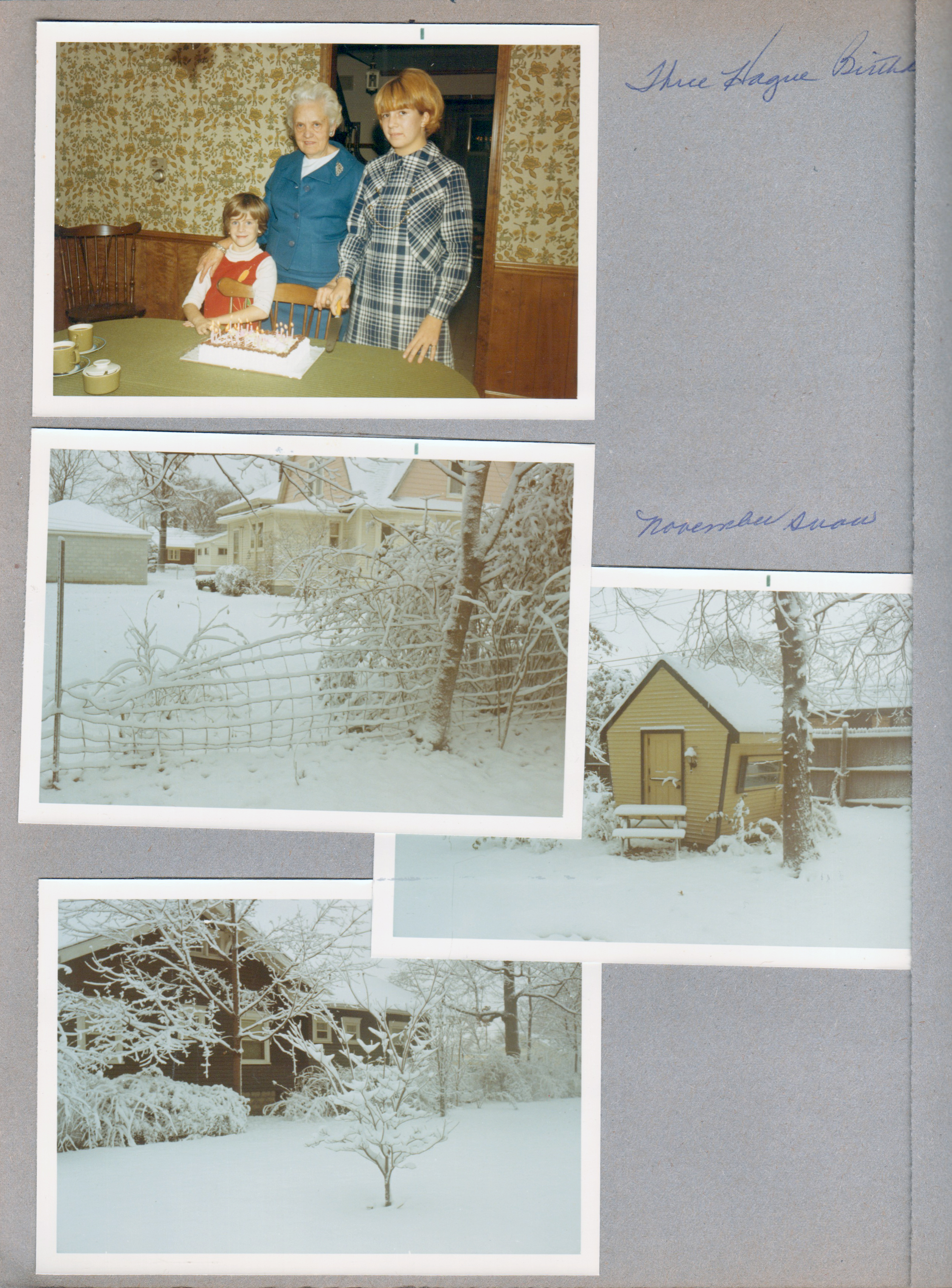 8817 Haverstick 3 Hague birthdays at Glen's house - Mary, Helen, Karen.  6122 yard snow.