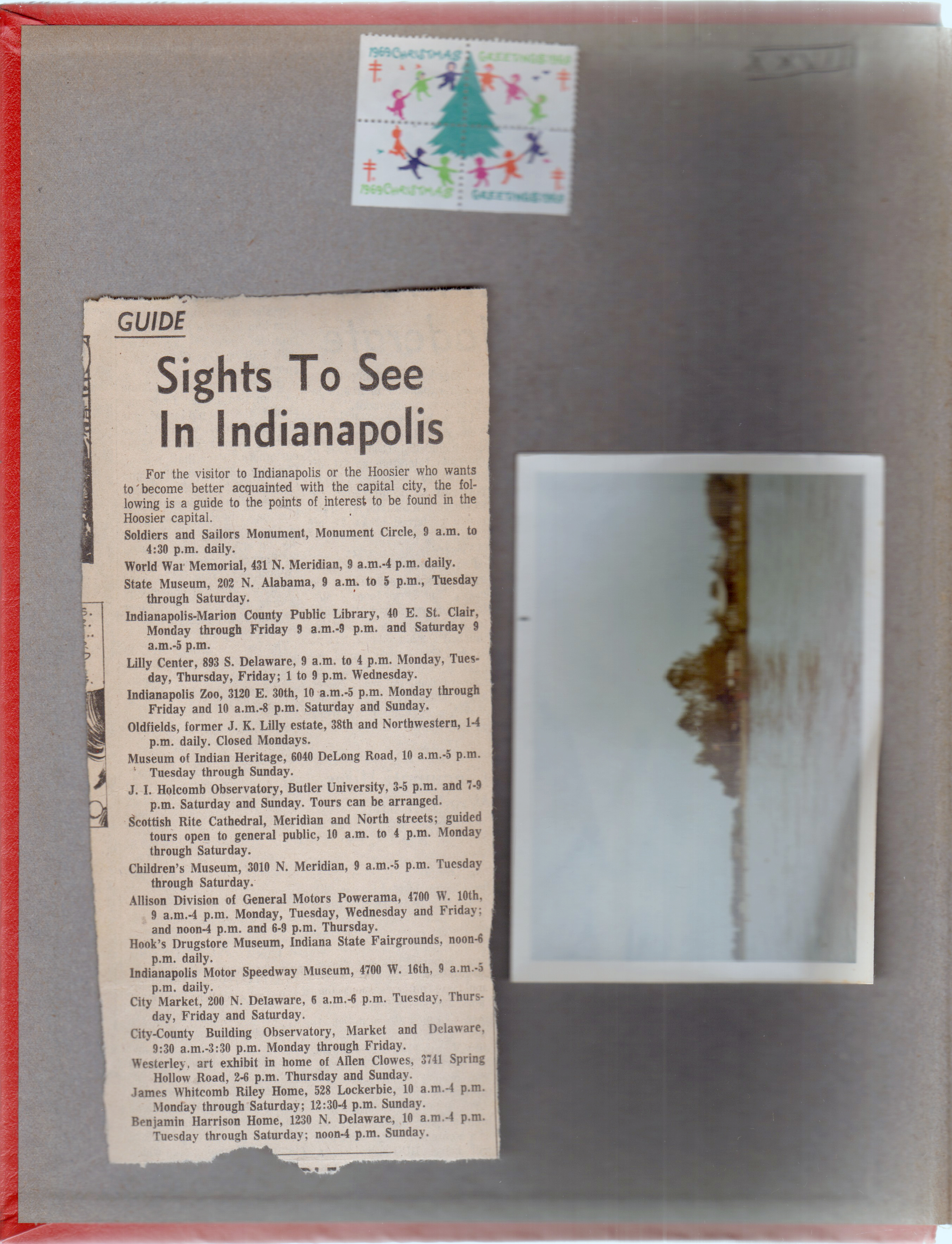 1969 Christmas Seals. newspaper clipping - Sights to see in Indianapolis. Wawasee