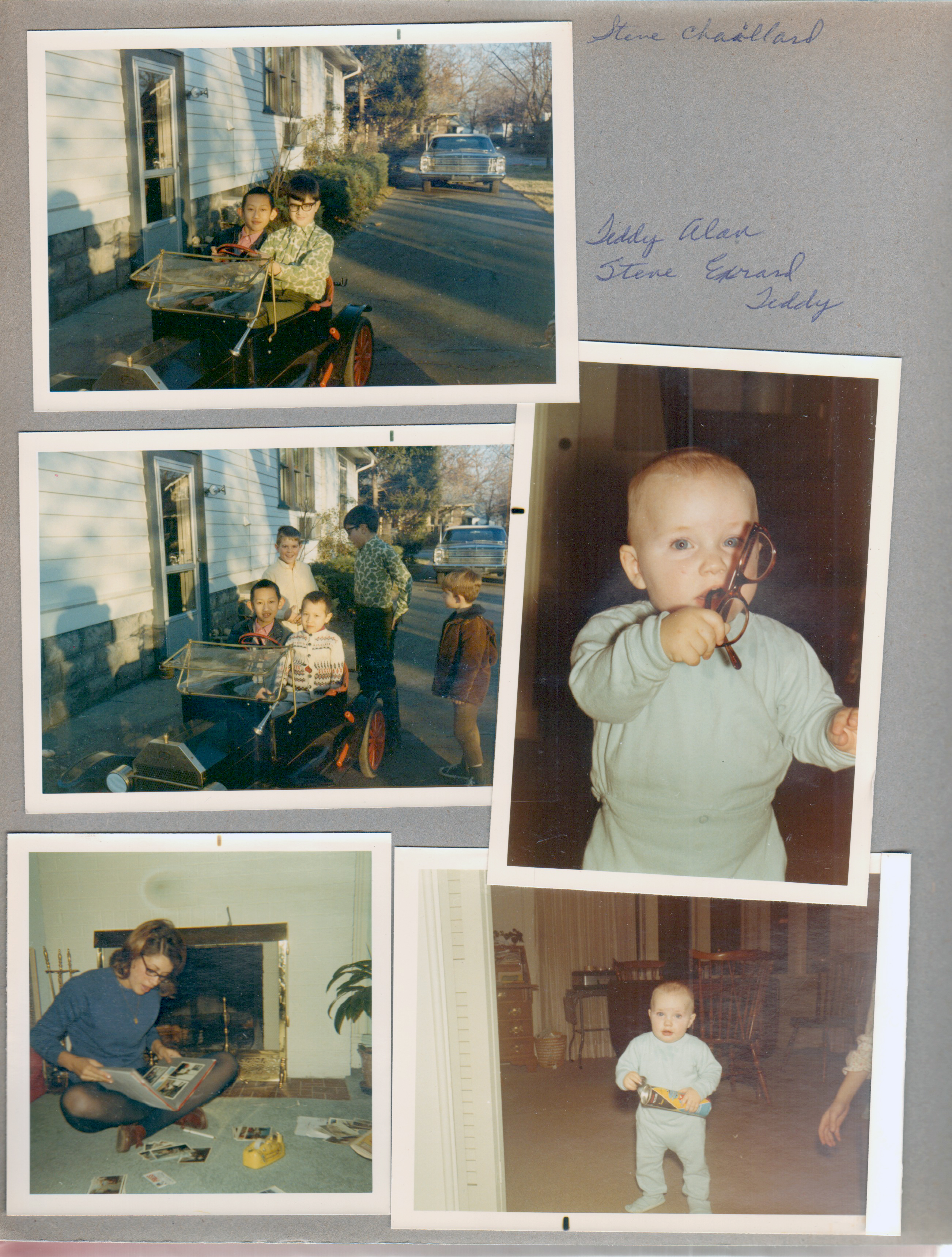 6122 driveway - Alan and Steve Chaillard in little car. Evrard, Teddy Bennett. Earl Scott Dryden - Paul's brother.