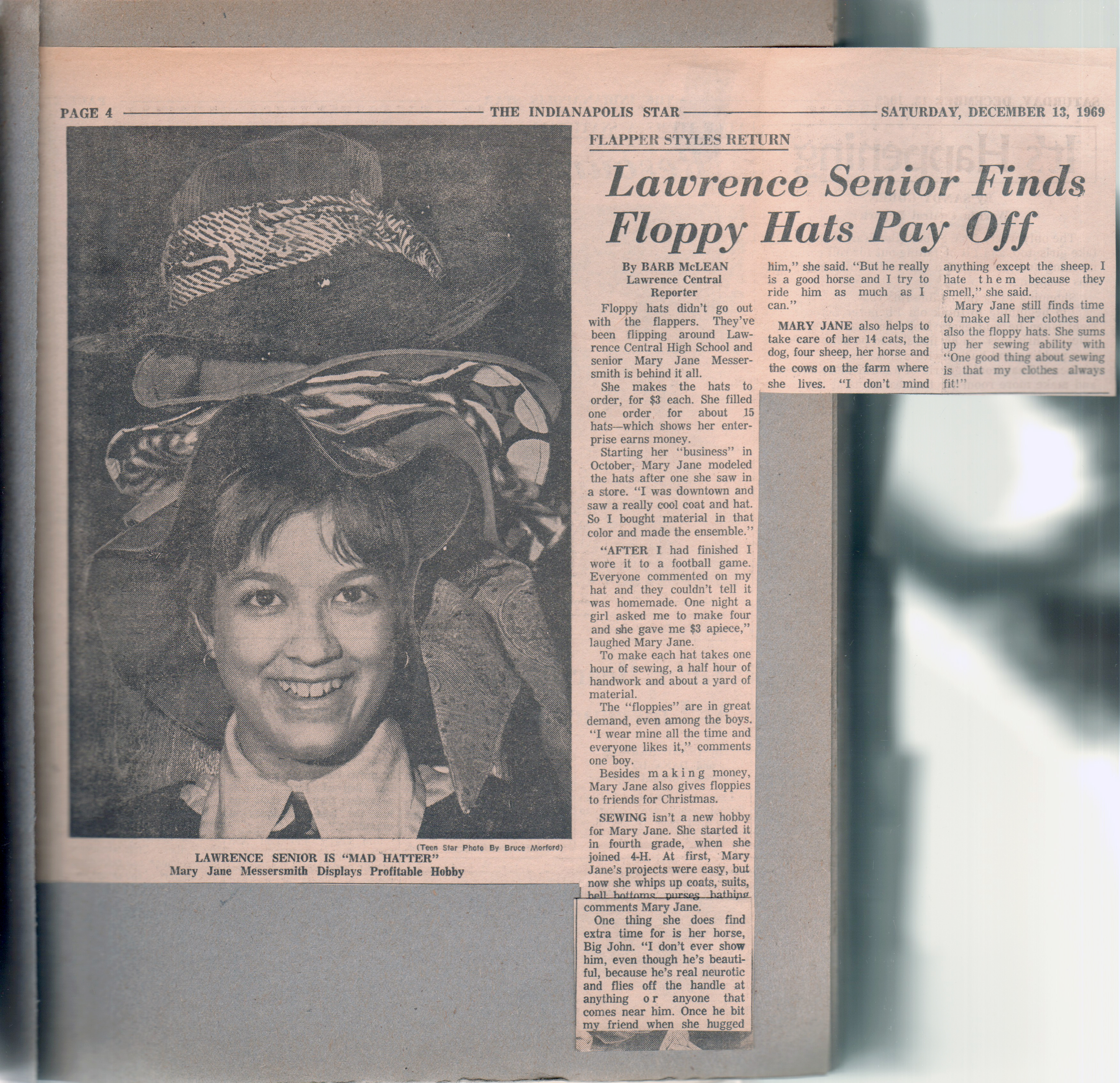 newspaper clipping - Mary Jane Messersmith hats