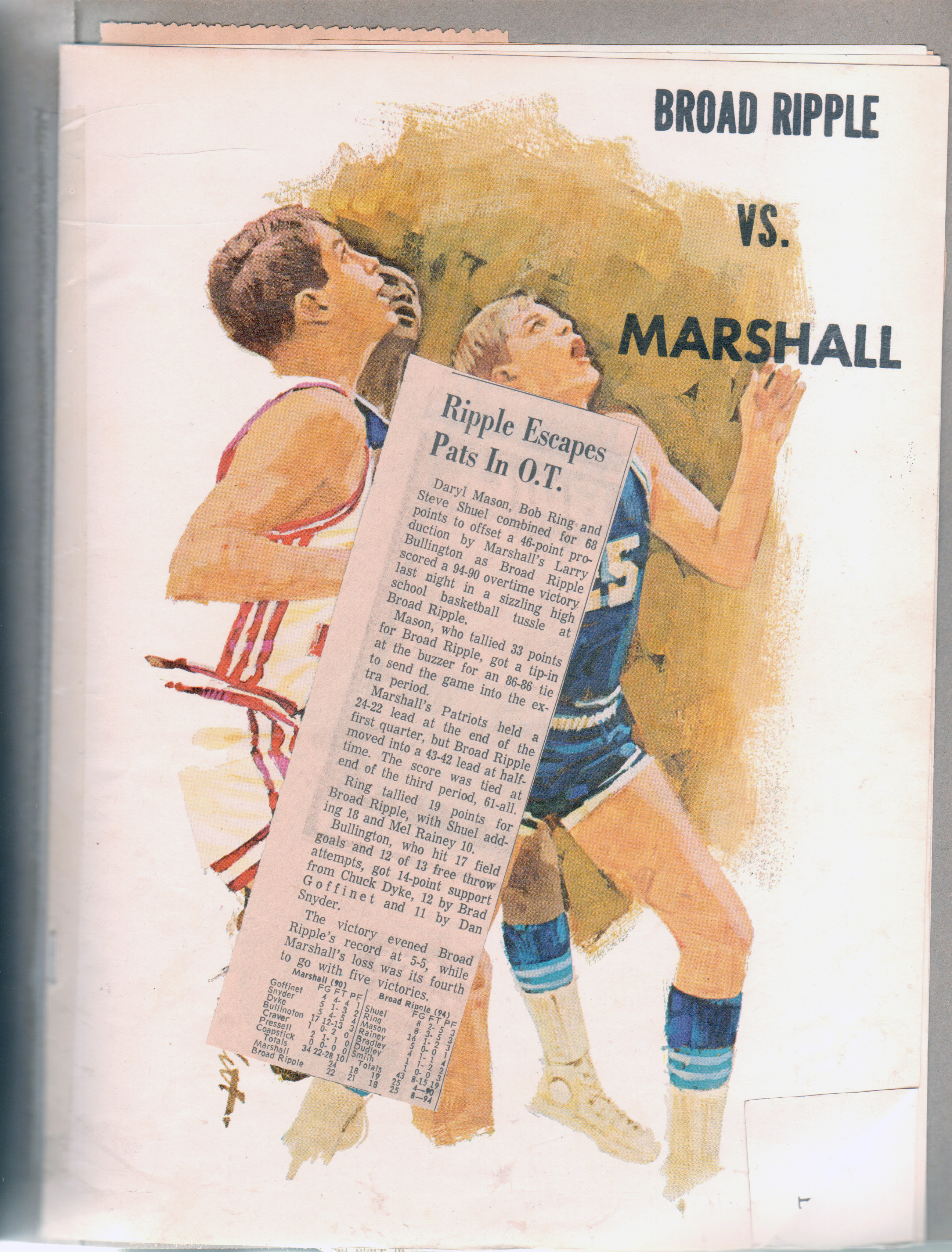 BRHS vs Marshall basketball program. newspaper clipping - BRHS basketball