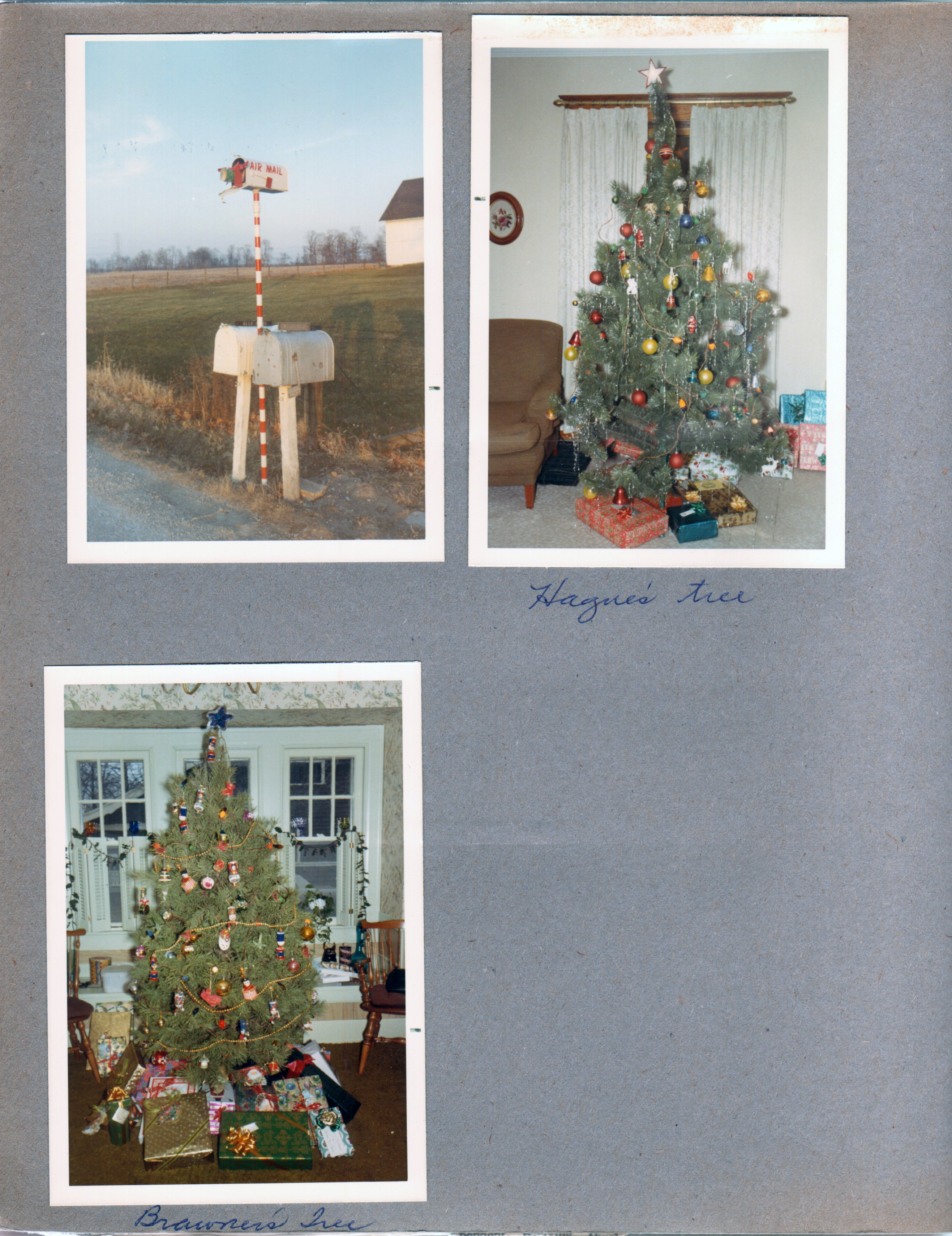 8815 Haverstick - mailboxes and air mail joke mailbox. Christmas tree in living room. 6123 dining room Christmas tree - Brawner's