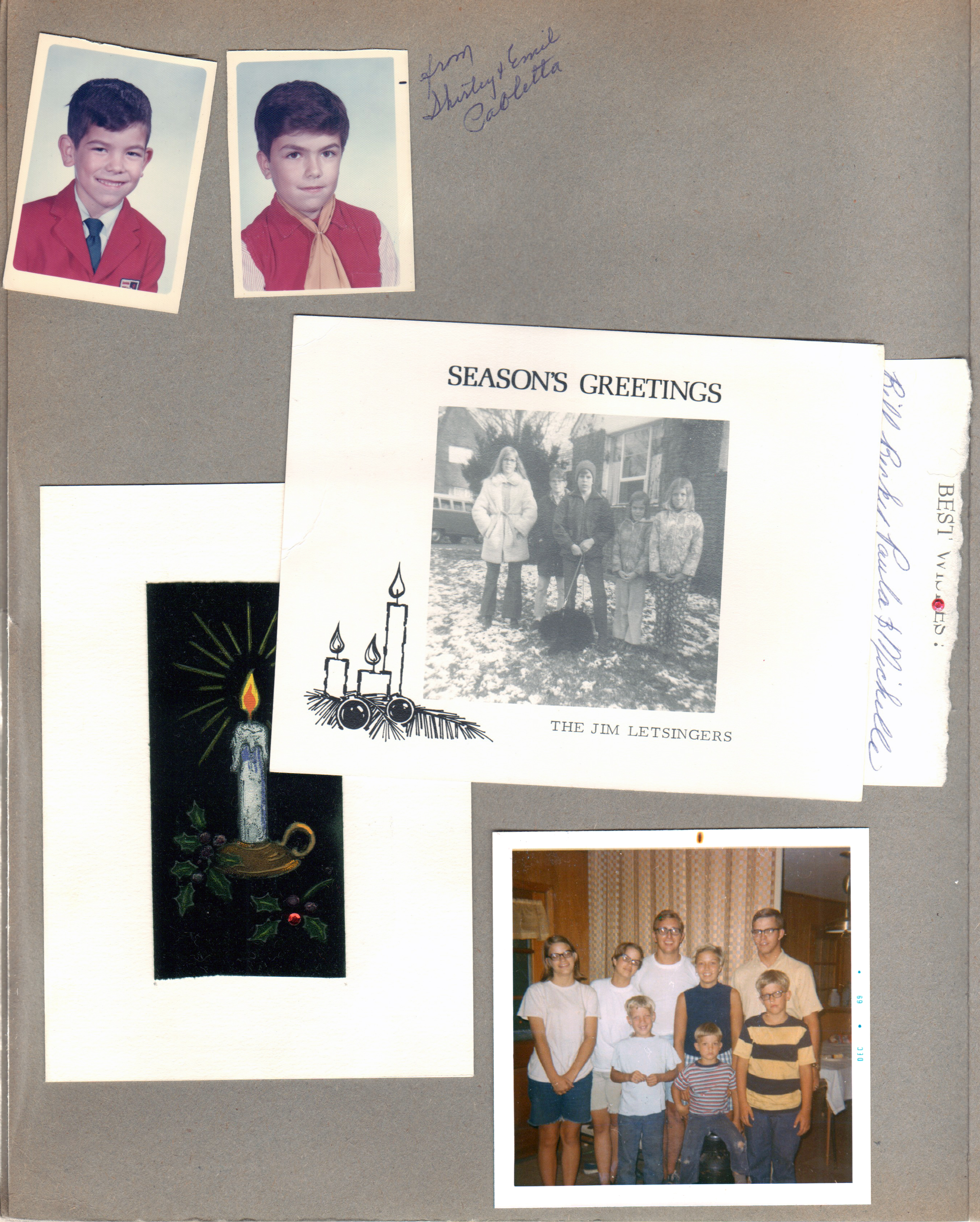 Christmas cards - from Shirley and Emil Cabletta (?). The Jim Letsingers. Messersmiths - Lynn, John, Andy, Mary Jane, Jo Ellen, Mark, Van, Bryan.