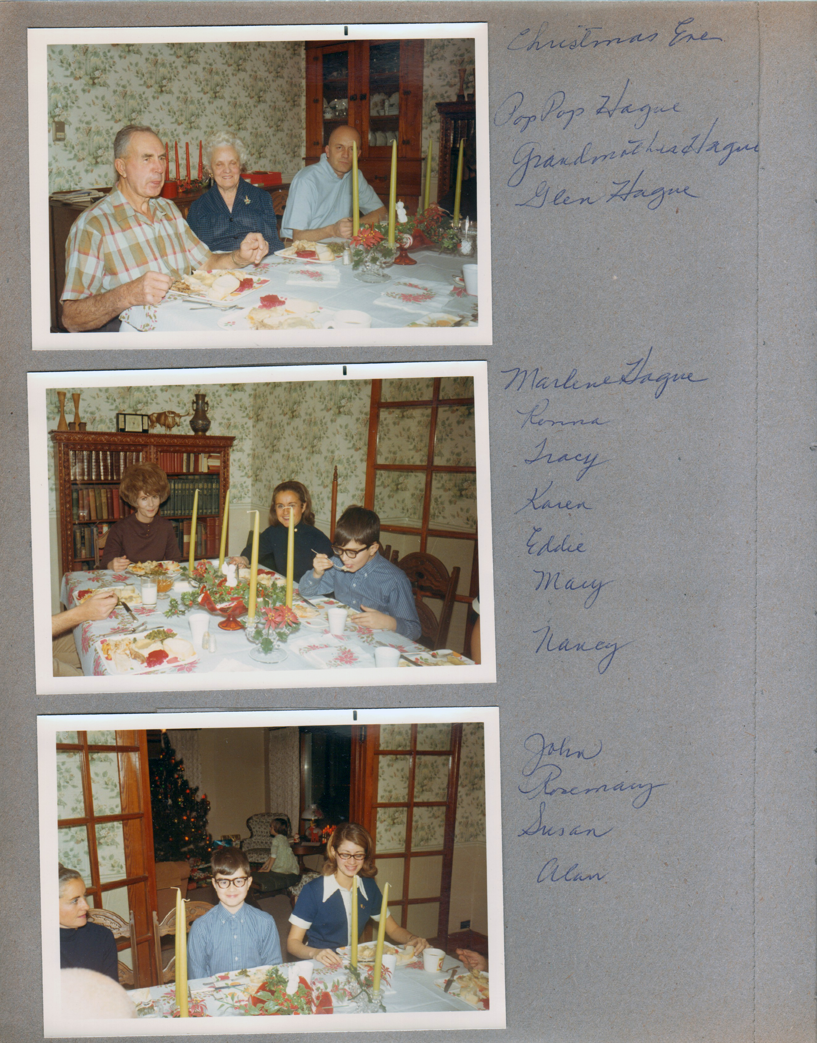 8815 Haverstick - Christmas Eve - dining room - Girstle, Helen, Glen. Marlene, Rosemary, Alan. Rosemary, Alan, Susan.