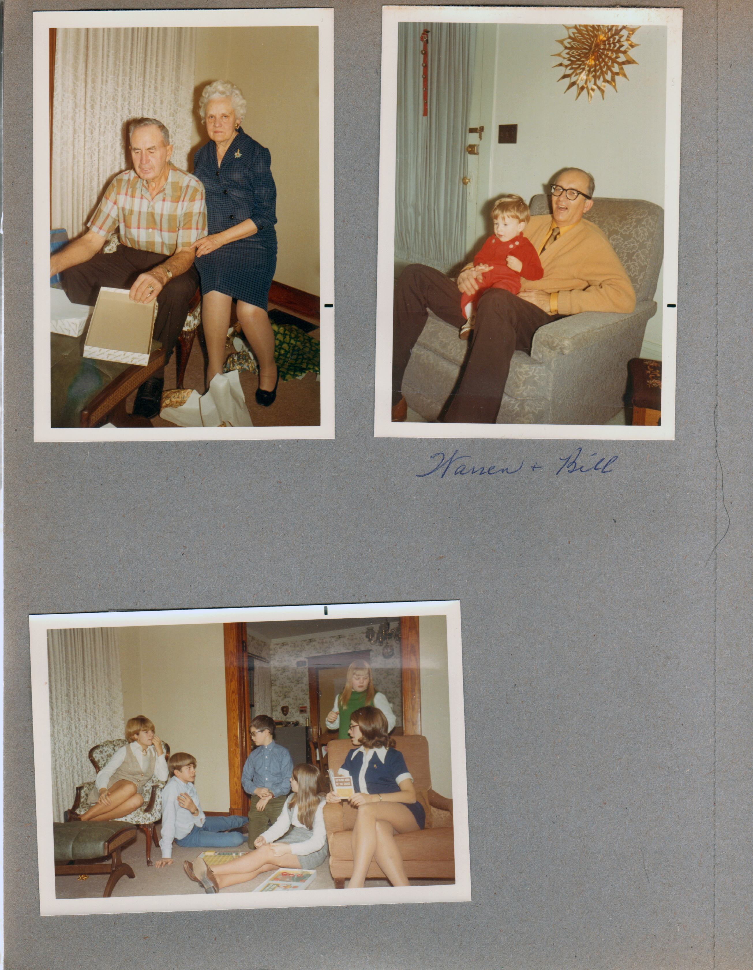 8815 Haverstick - Christmas Eve - living room - Girstle, Helen. Karen, Eddie, Alan, Ronna, Tracie, Susan.  6122 living room - Bill and Warren Letsinger.