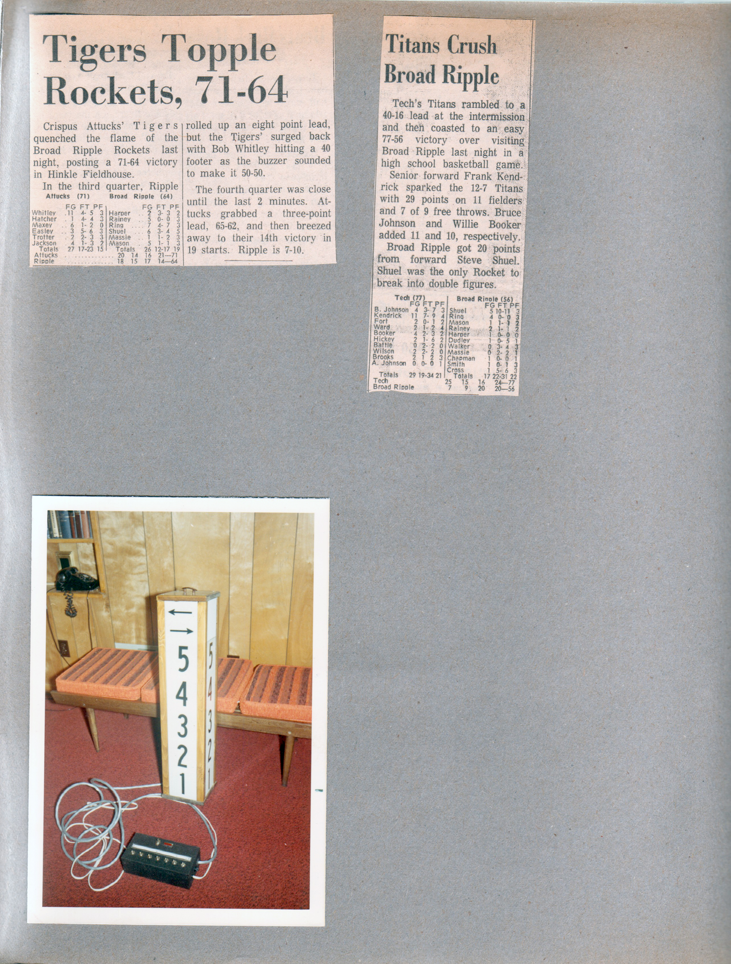 newspaper clipping - BRHS basketball. 6122 basement - John made penalty sign for BRHS basketball.
