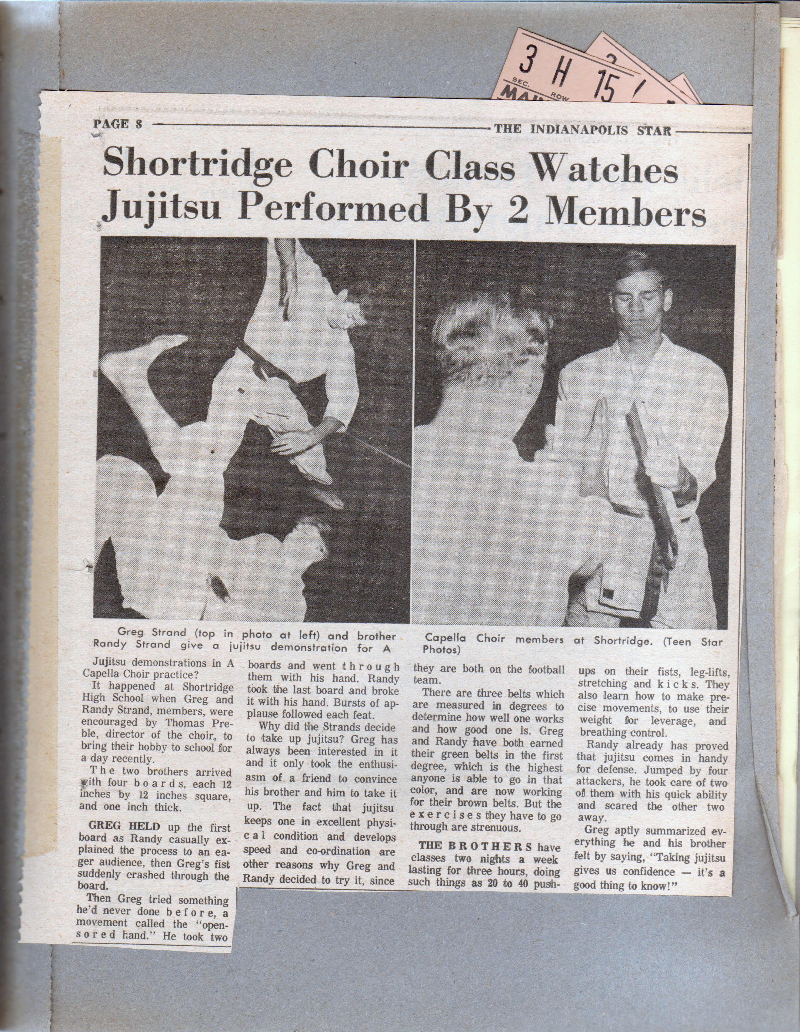 newspaper clipping -Shortridge Jujitsu. 