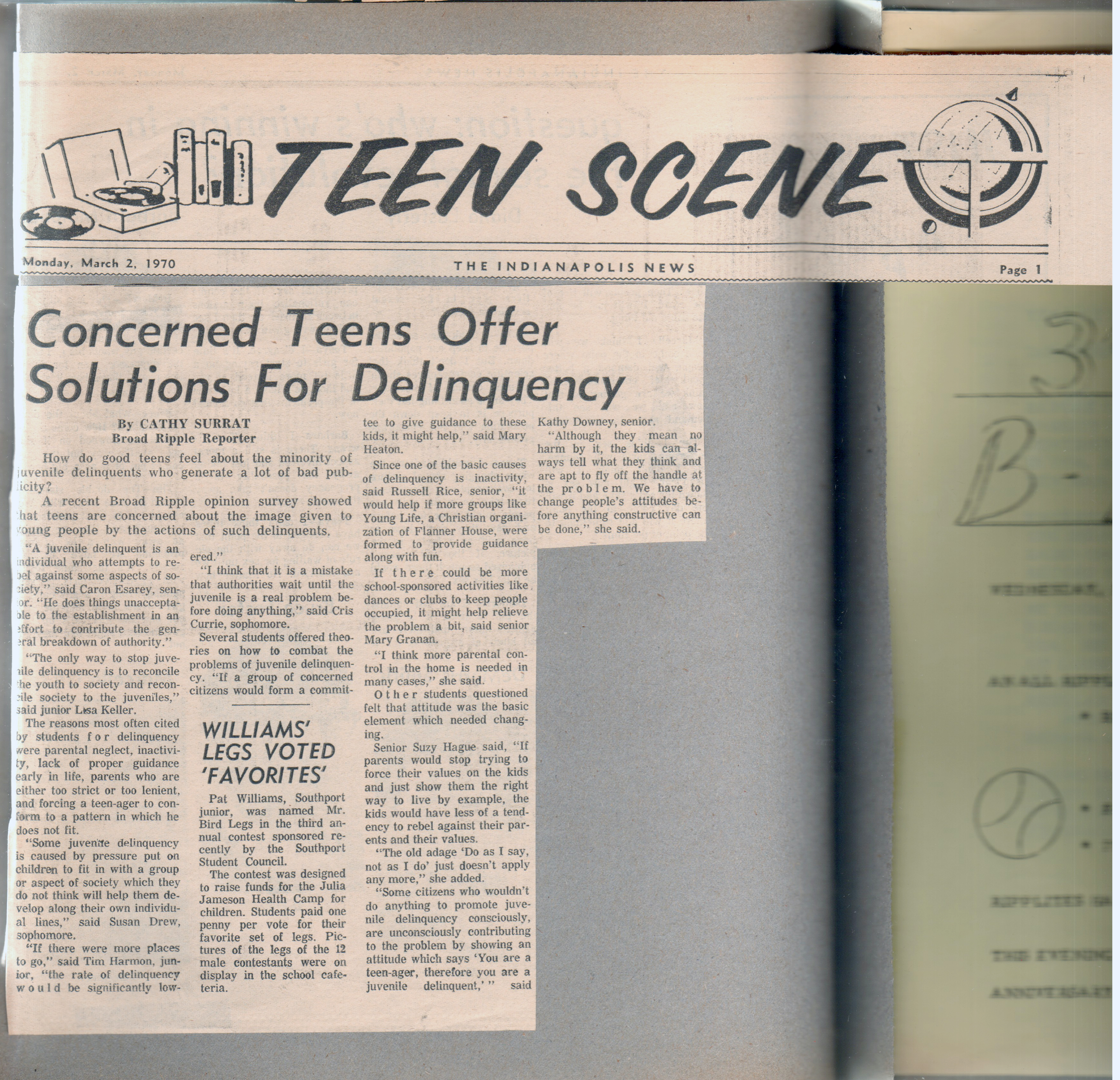 newspaper clipping - Teen Scene - delinquency