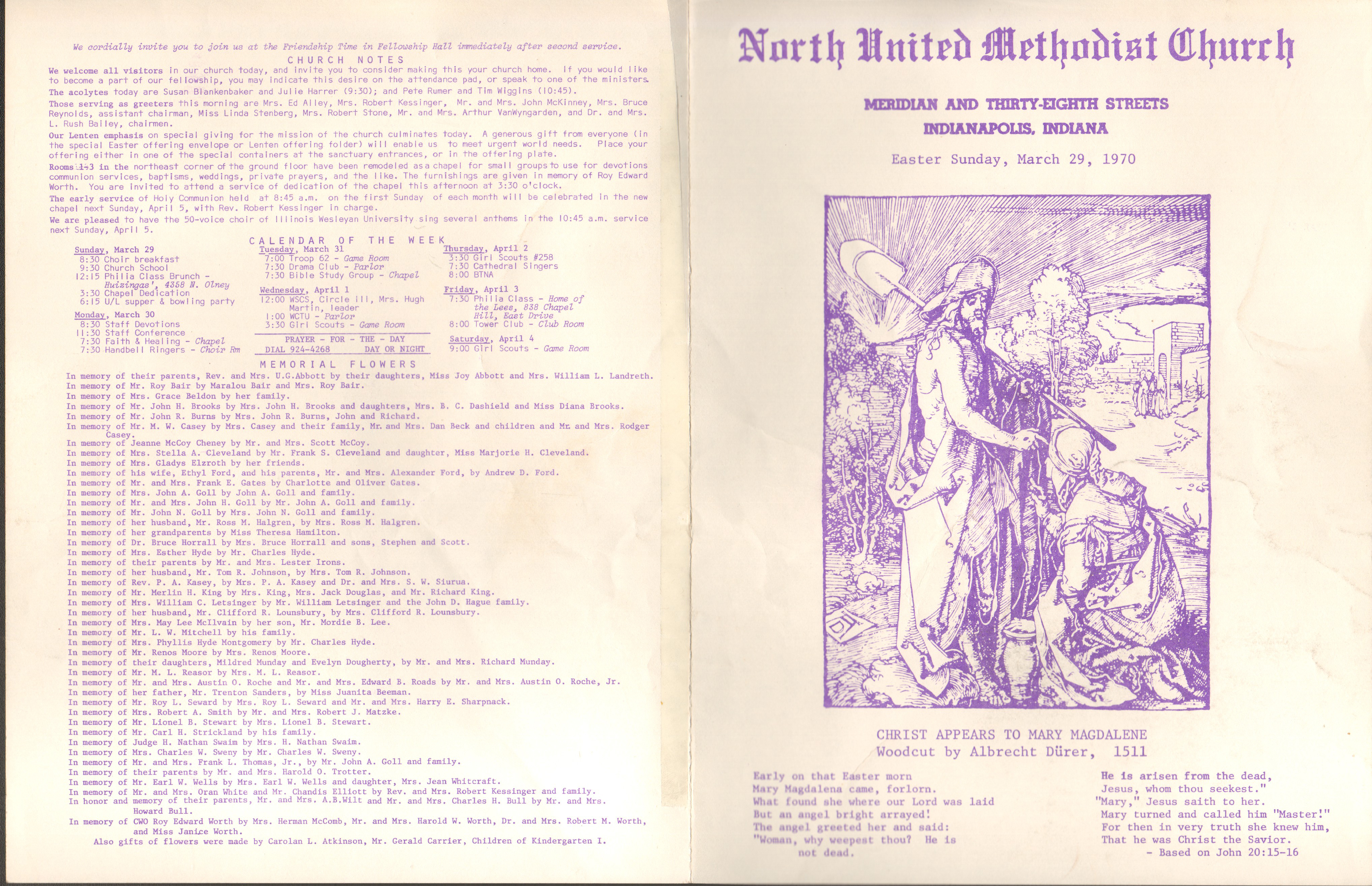 North United Methodist Church program - Mar 29 1970