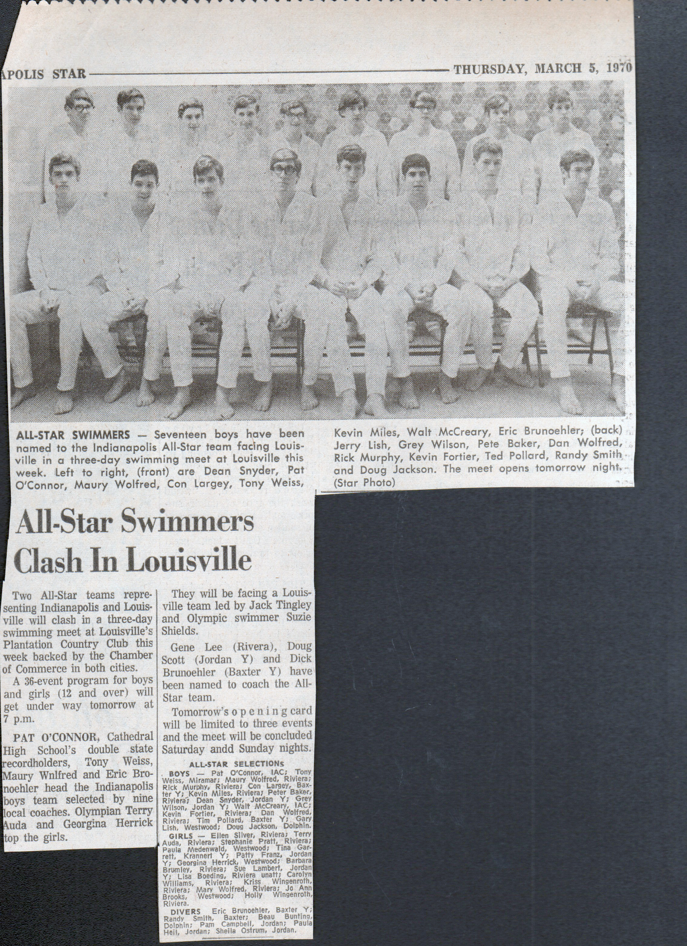 newspaper clipping - all-star swimmers