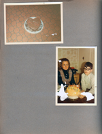 6122 kitchen - heart cake on the floor. Rosemary and Alan with cake.
