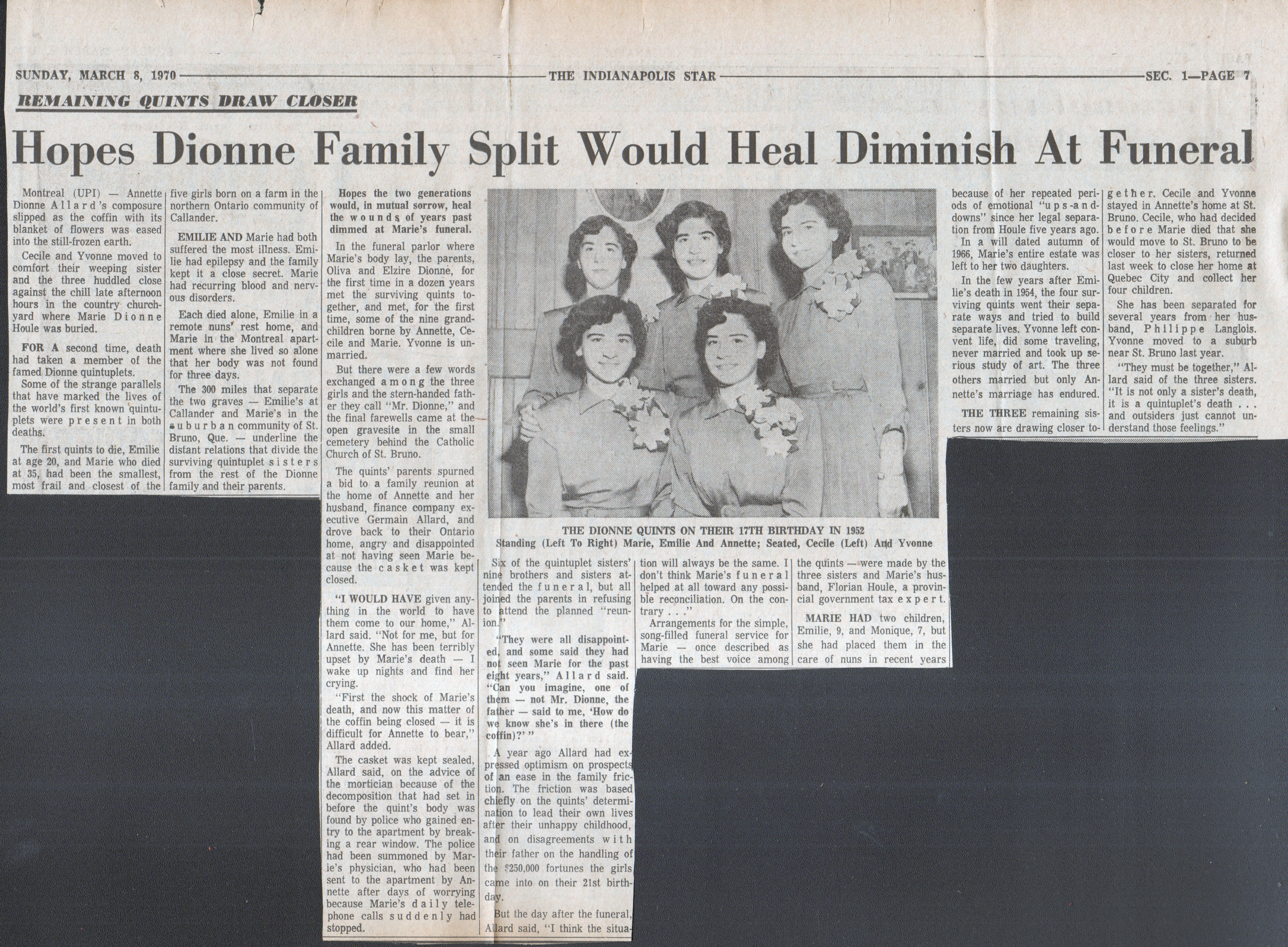 newspaper clipping - Dionne Family