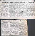 newspaper clipping - magazine subscription racket.
