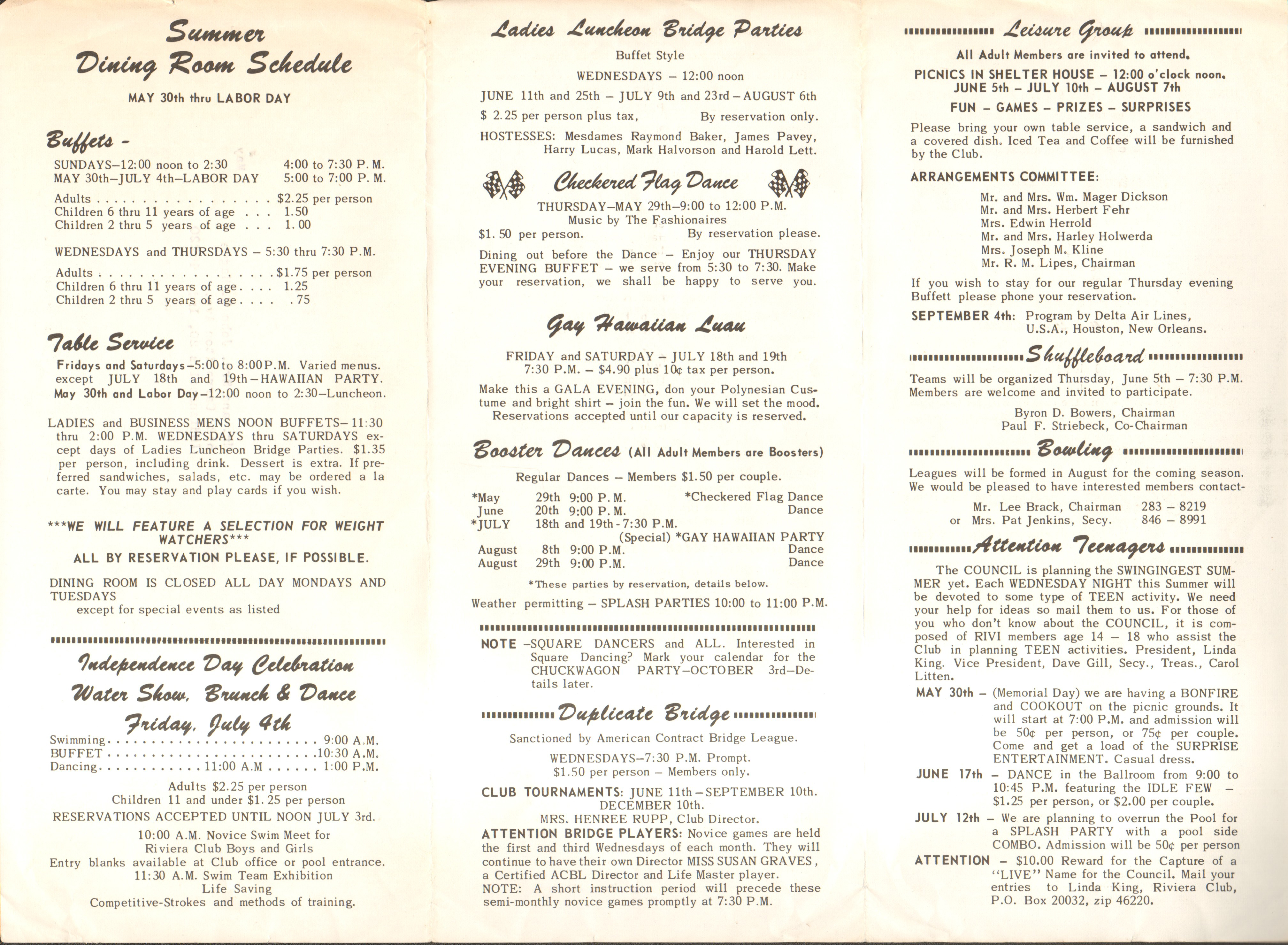loose items - Riviera Club -  mailer Summer 1969