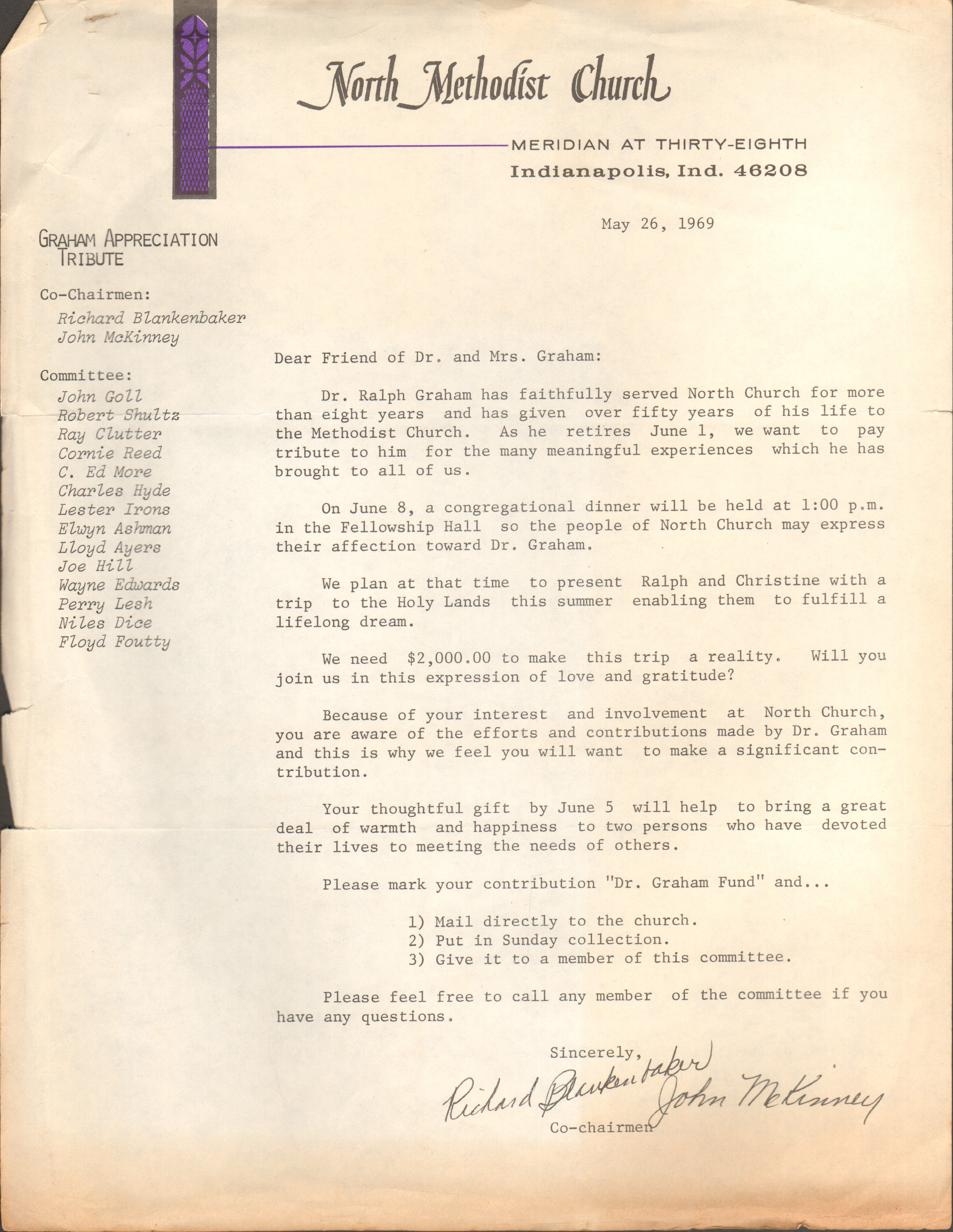loose items - North United Methodist Church - Dr Graham letter