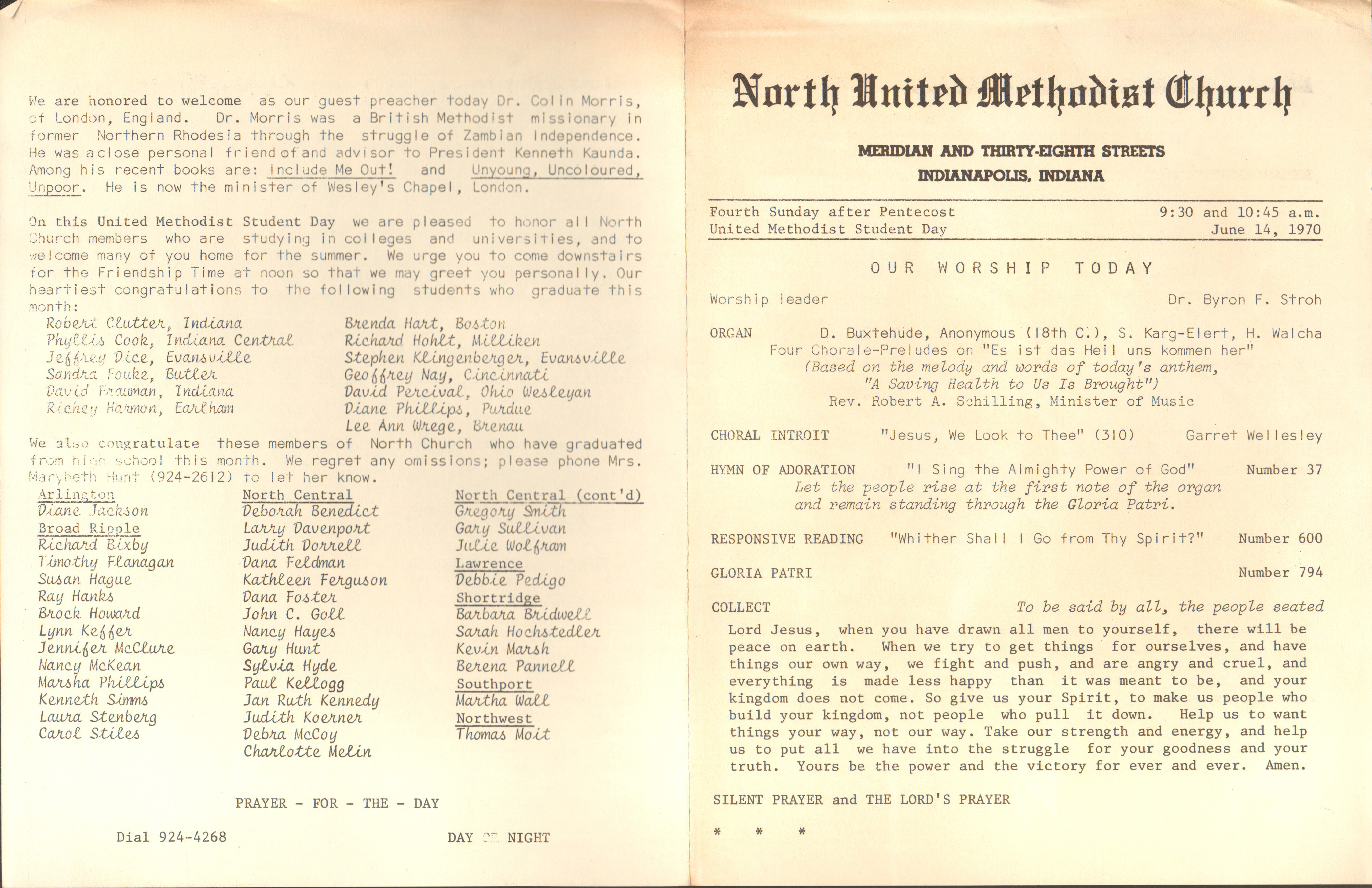loose items - North United Methodist Church program June 14 1970 - BRHS - Susan